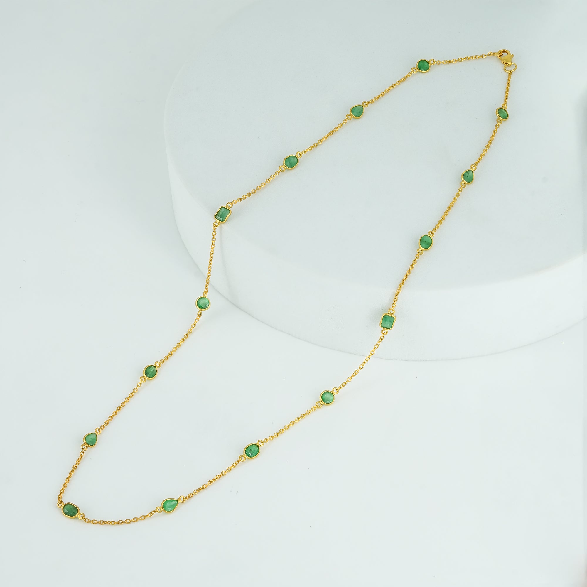 The Emerald Virtuoso Chain - Four Cut Collection Slightly Bluish Green 18kt Gold Plated Sterling Silver