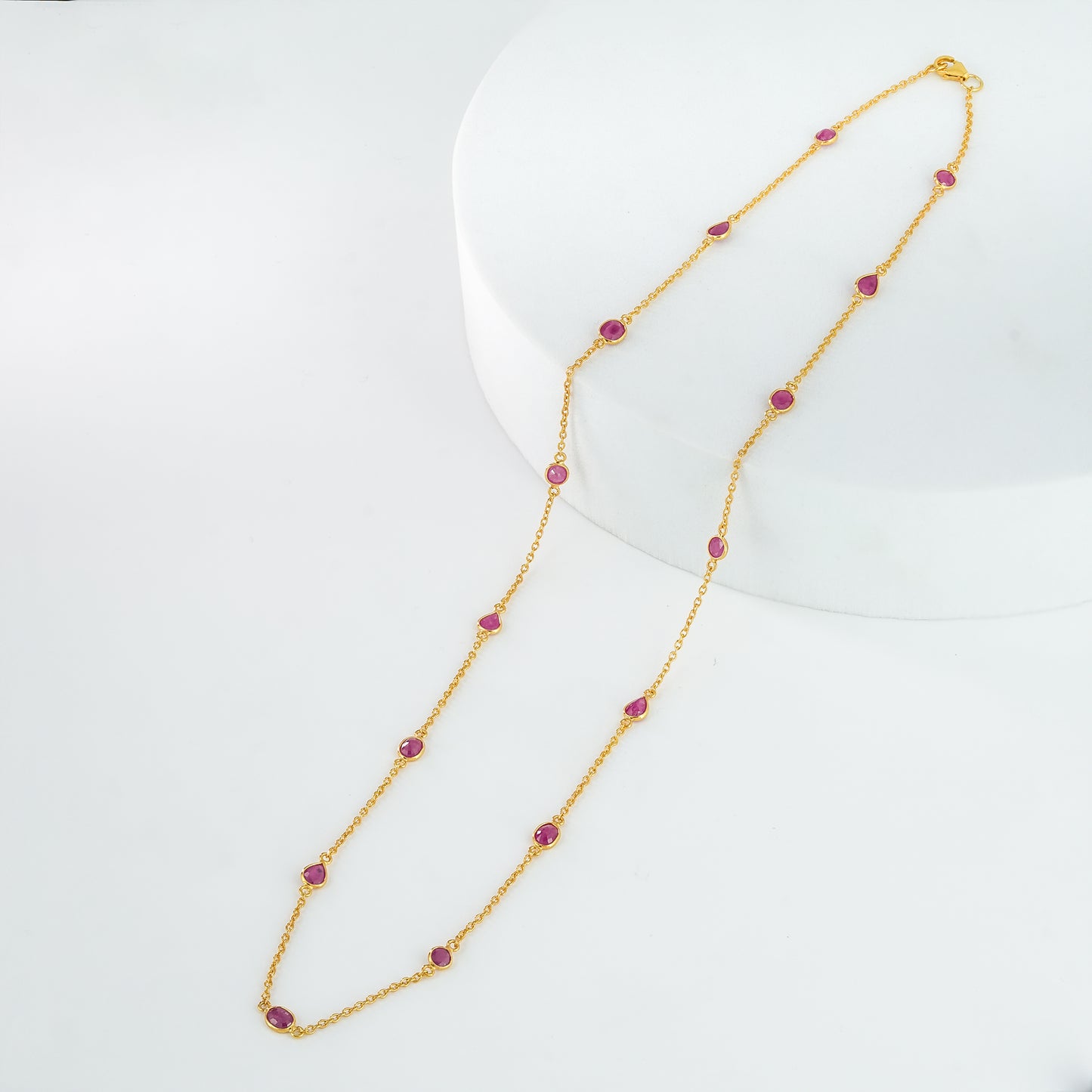 The Ruby Trilogy Chain - Three Cut Collection Slightly Purplish Red 18kt Gold Plated Sterling Silver