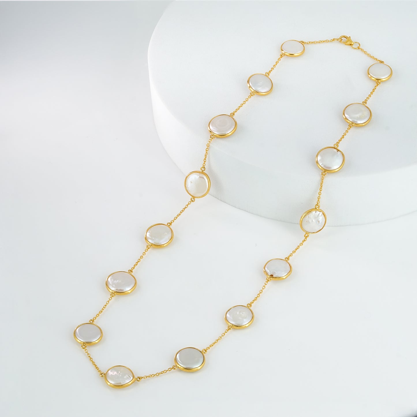 The Empress Pearl Statement Chain - Luxe 12-14mm Natural Freshwater Button Pearls 18kt Gold Plated Sterling Silver