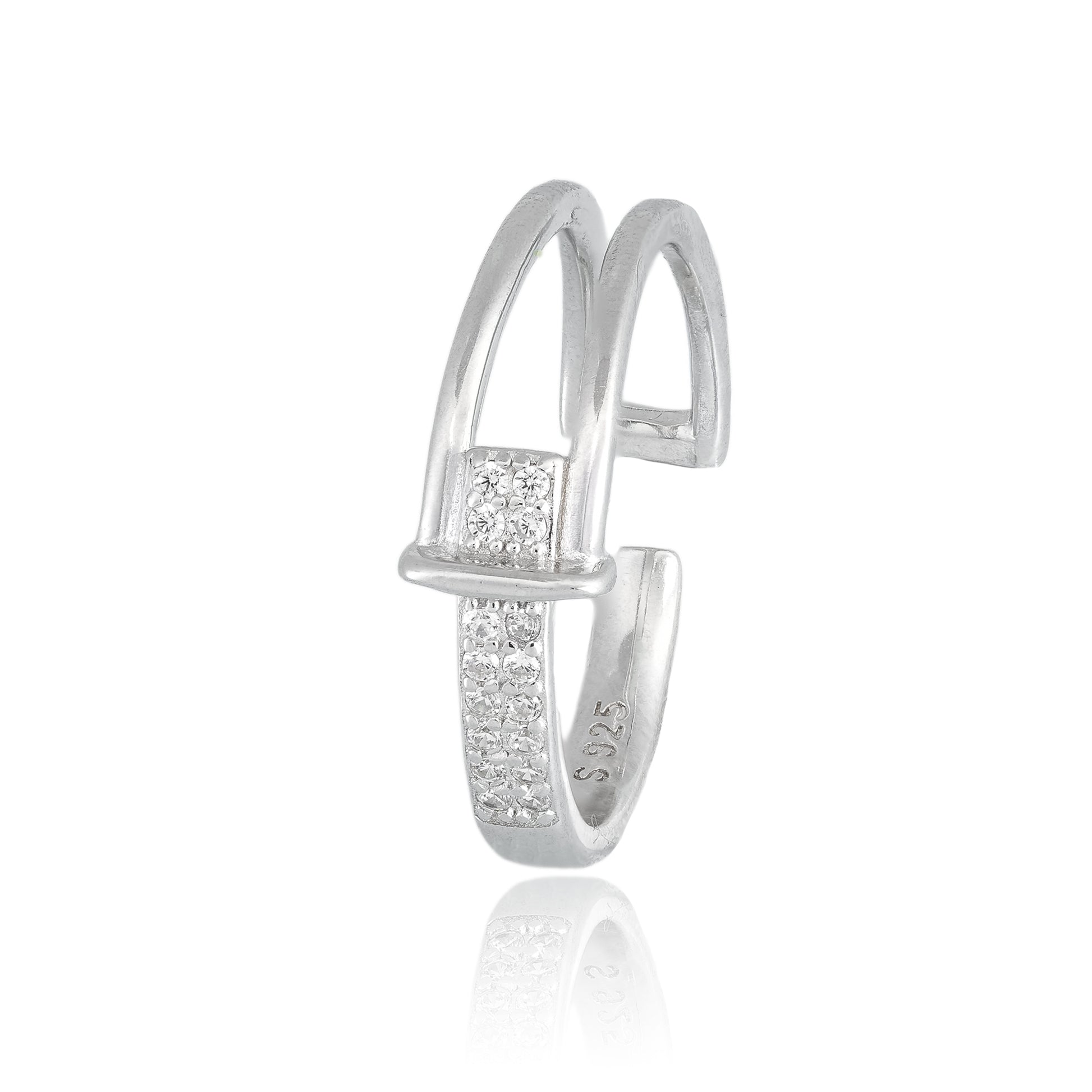 Split-Bar Gleam Ring in 925 Silver with embedded stones on a white background