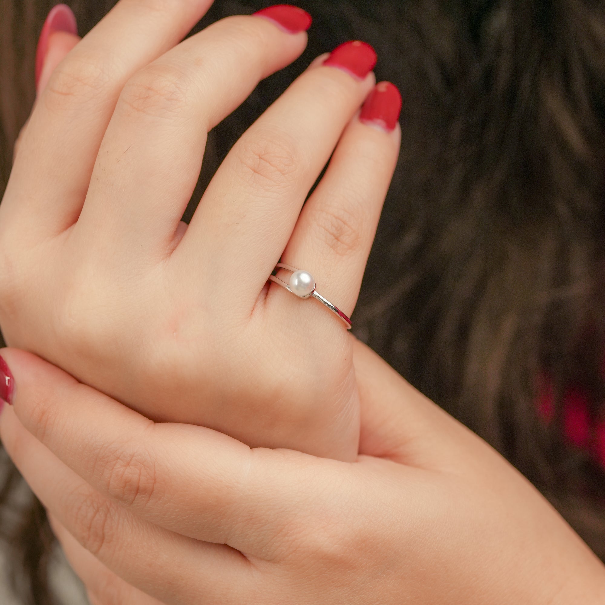 Silver Pearl Orbit Ring