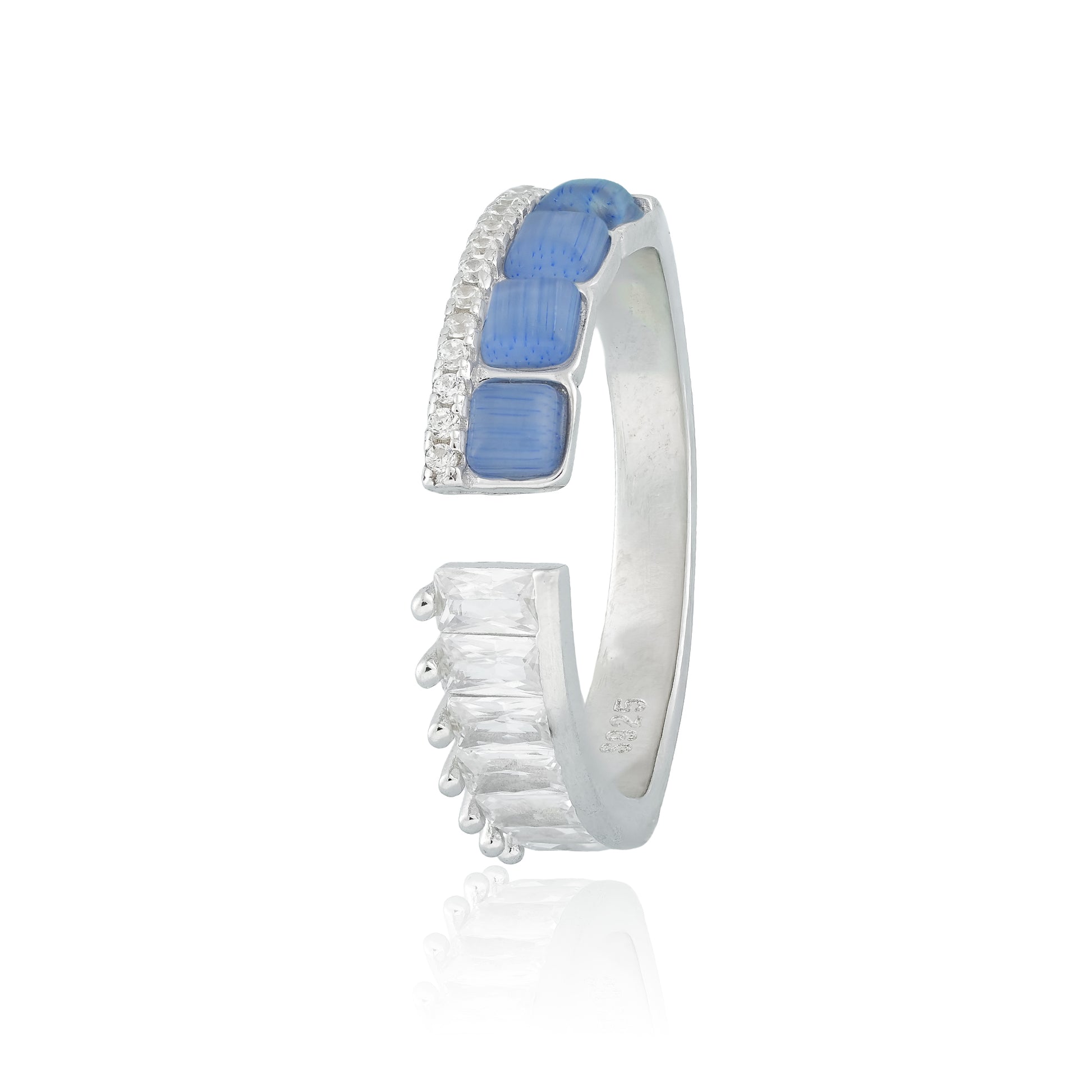 Open Edge Band Ring in silver with blue stones