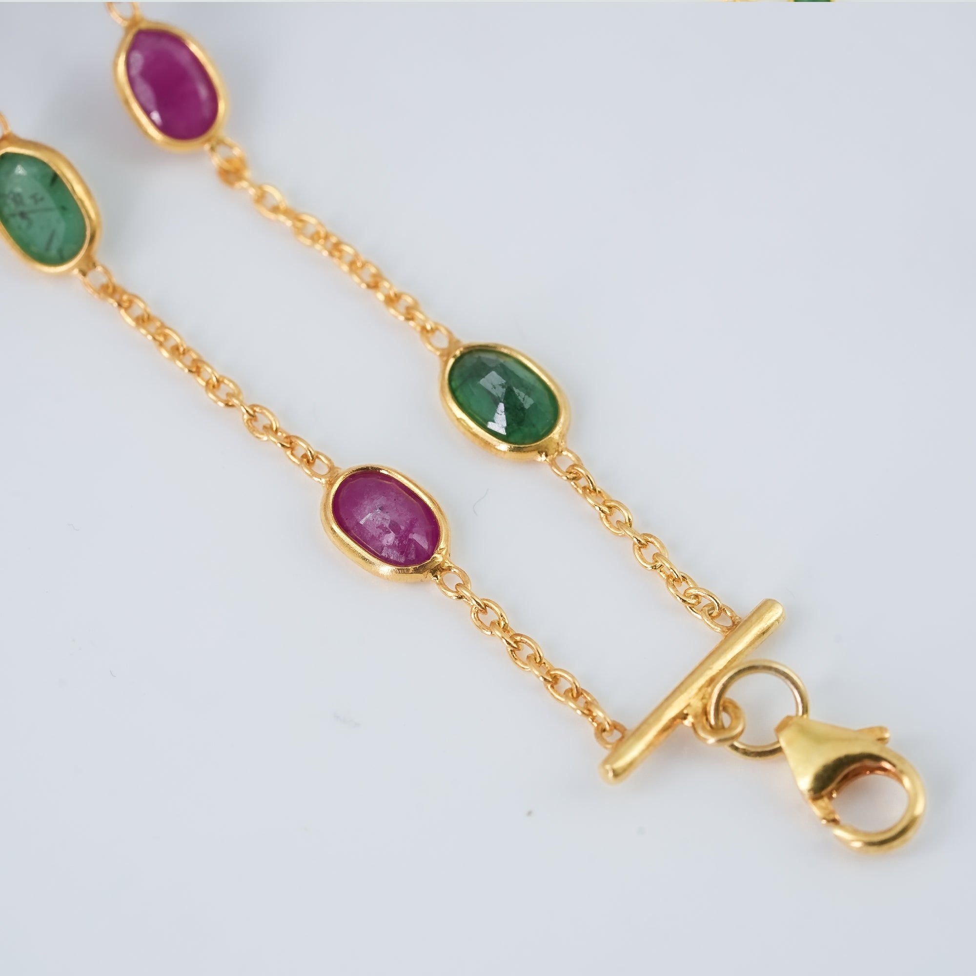 The Royal Dynasty Dual-Layer Ruby & Emerald 18kt Gold plated Sterling Silver Bracelet