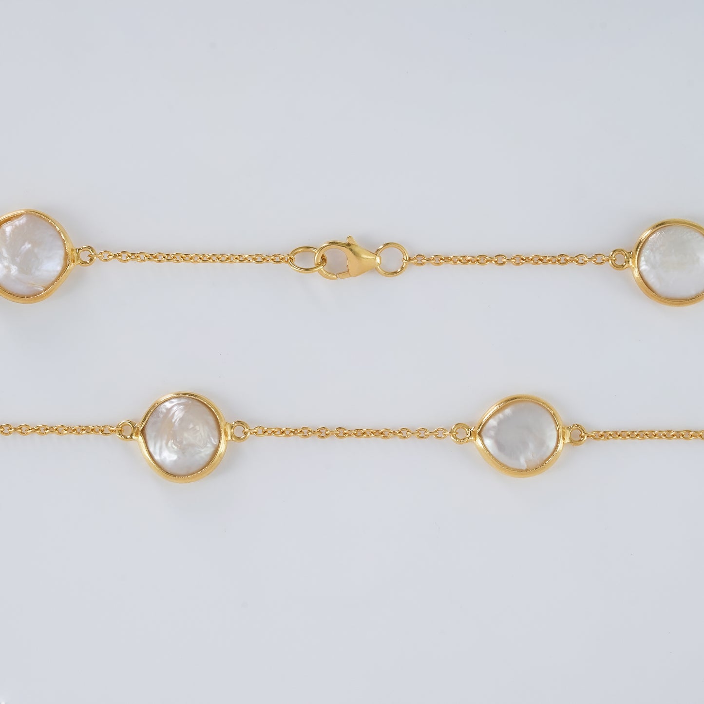 The Lumière Pearl Cascade Chain - Natural Freshwater Button Pearls 18kt Gold Plated Sterling Silver