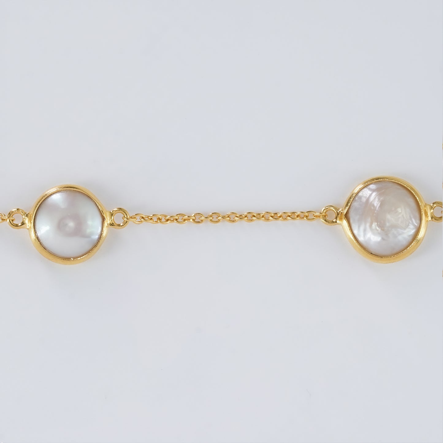The Lumière Pearl Cascade Chain - Natural Freshwater Button Pearls 18kt Gold Plated Sterling Silver