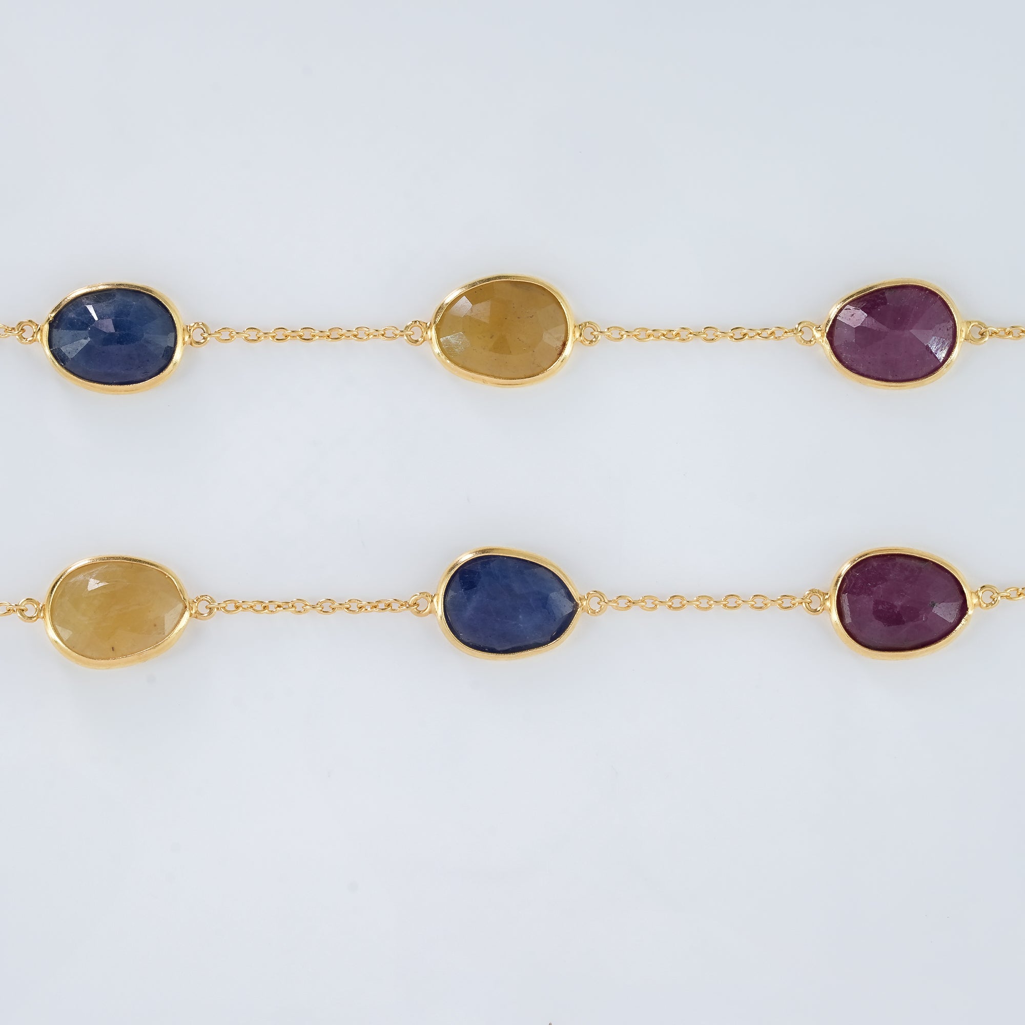 The Trinity Royal Gemstone Chain - Ruby Yellow Sapphire Blue Sapphire 18kt Gold Plated Sterling Silver