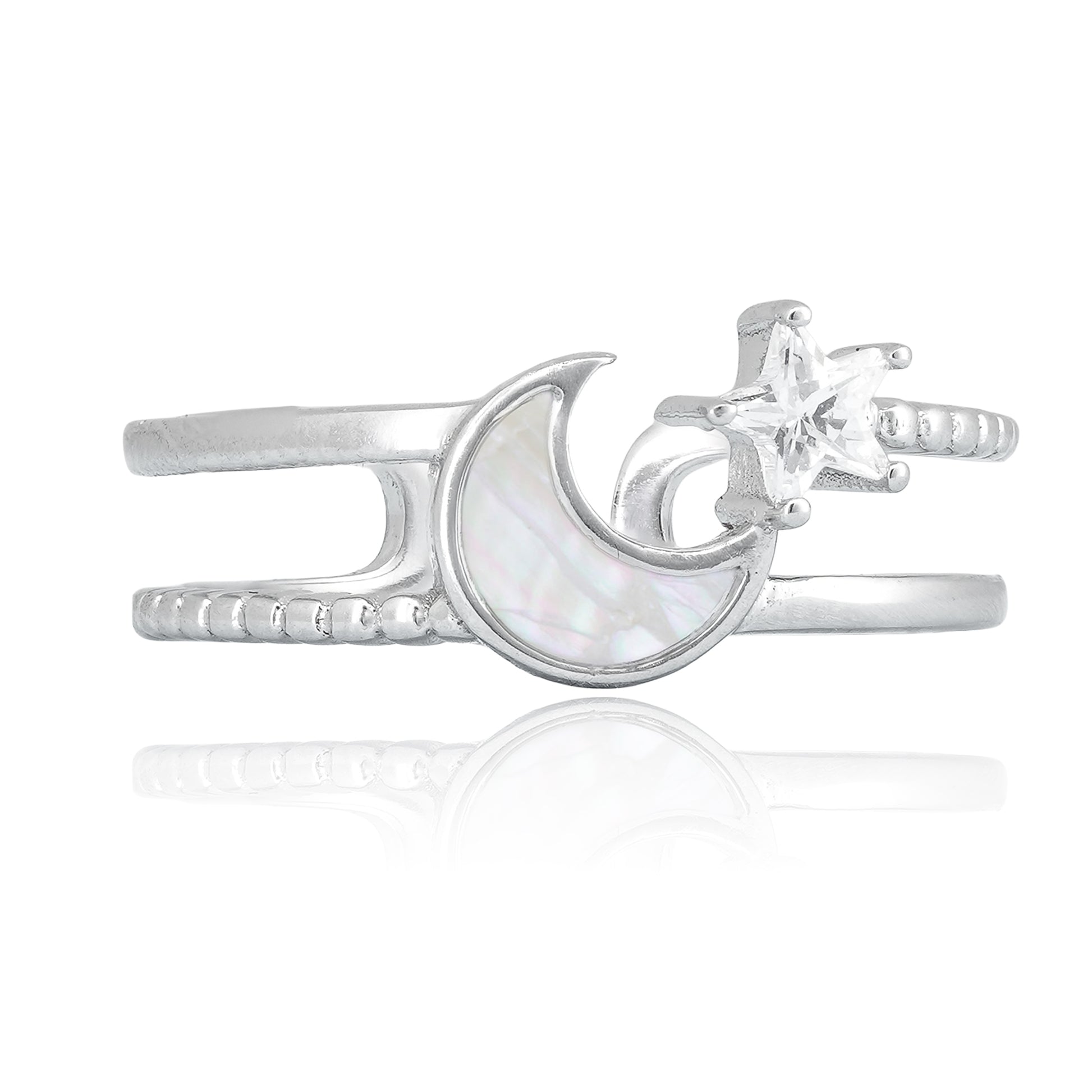 Celestial Moon Star Ring. Silver ring with moon and star design