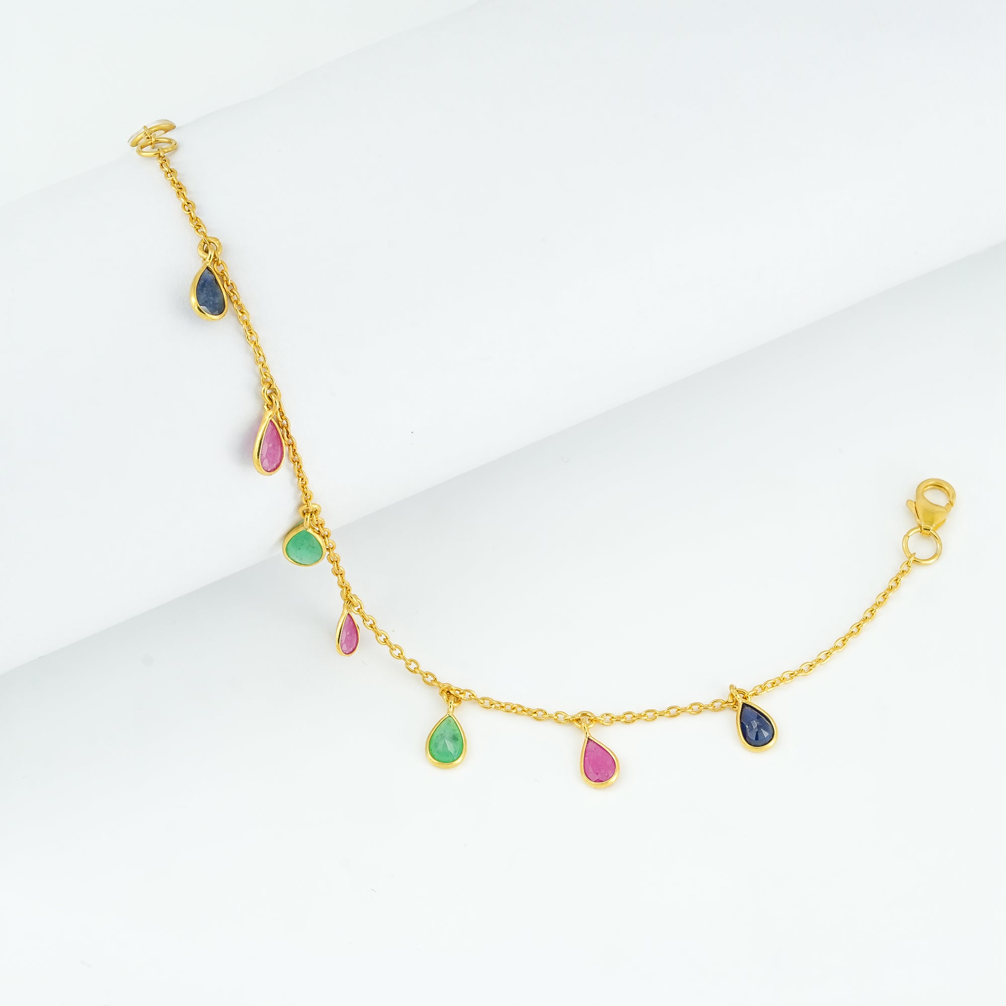 The Trinity Crown Single-Layer Precious Gemstone 18kt Gold Plated Sterling Silver Bracelet