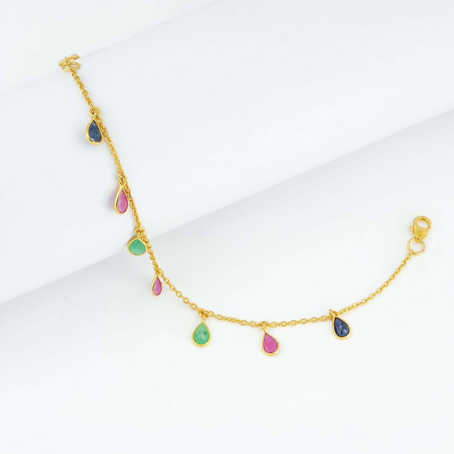 The Trinity Crown Single-Layer Precious Gemstone 18kt Gold Plated Sterling Silver Bracelet