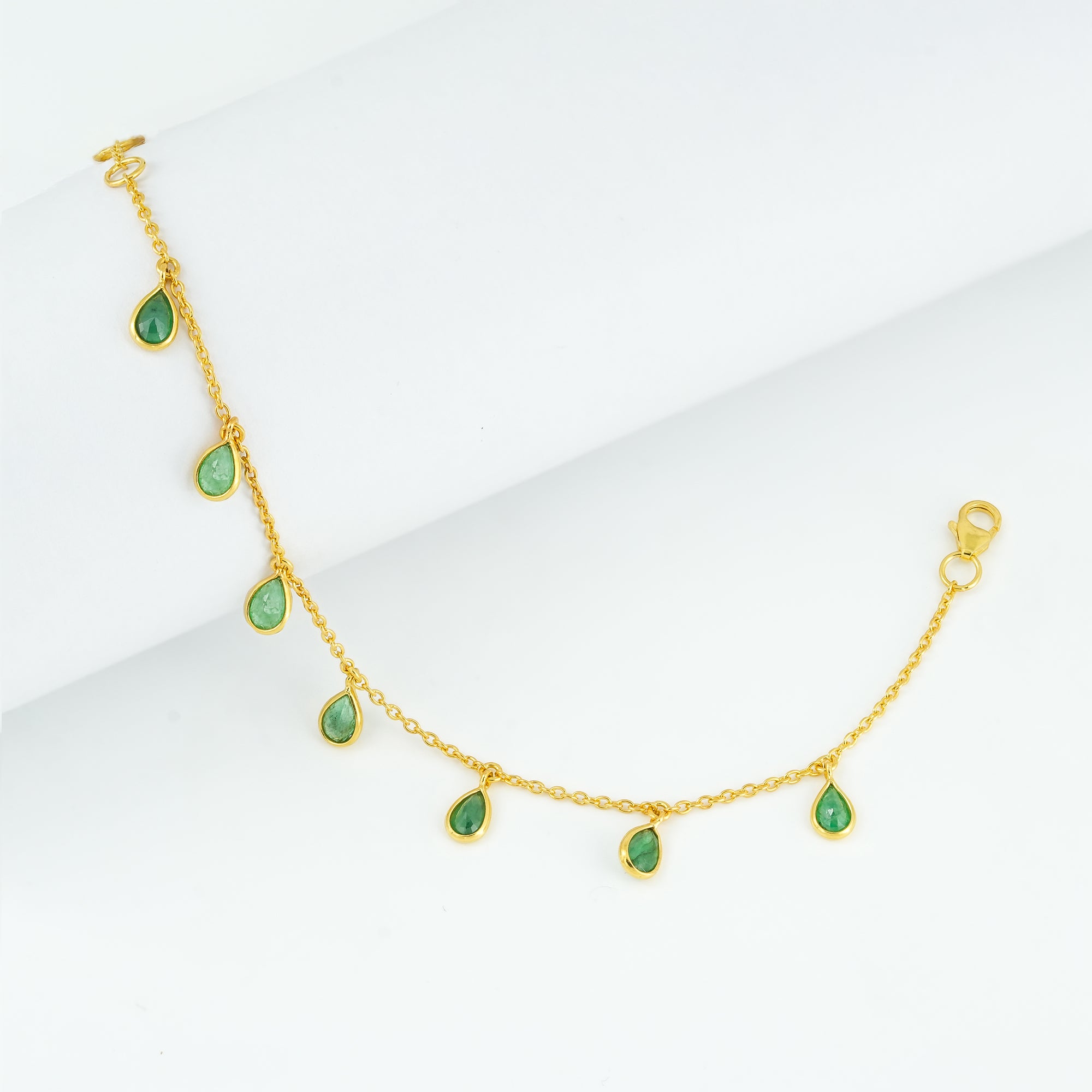 The Verdant Cascade Single-Layer Emerald 18kt Gold Plated Sterling Silver Bracelet