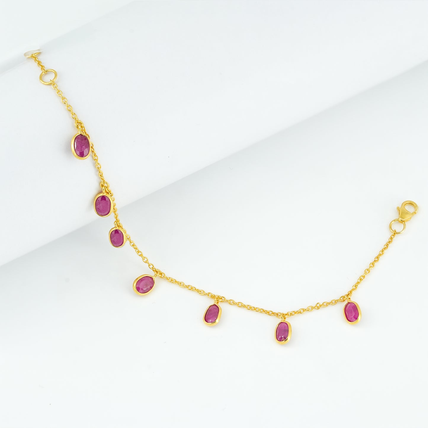 The Crimson Majesty Single-Layer Ruby 18kt Gold Plated Sterling Silver Bracelet