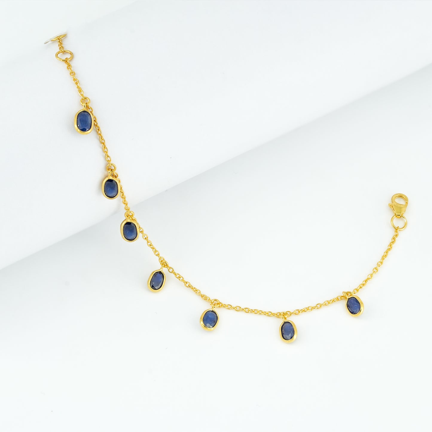 The Azure Nobility Single-Layer Blue Sapphire 18kt Gold Plated Sterling Silver Bracelet