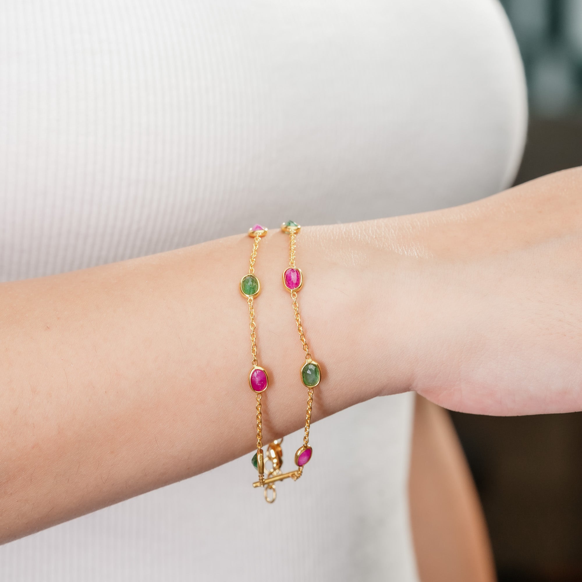 The Royal Dynasty Dual-Layer Ruby & Emerald 18kt Gold plated Sterling Silver Bracelet