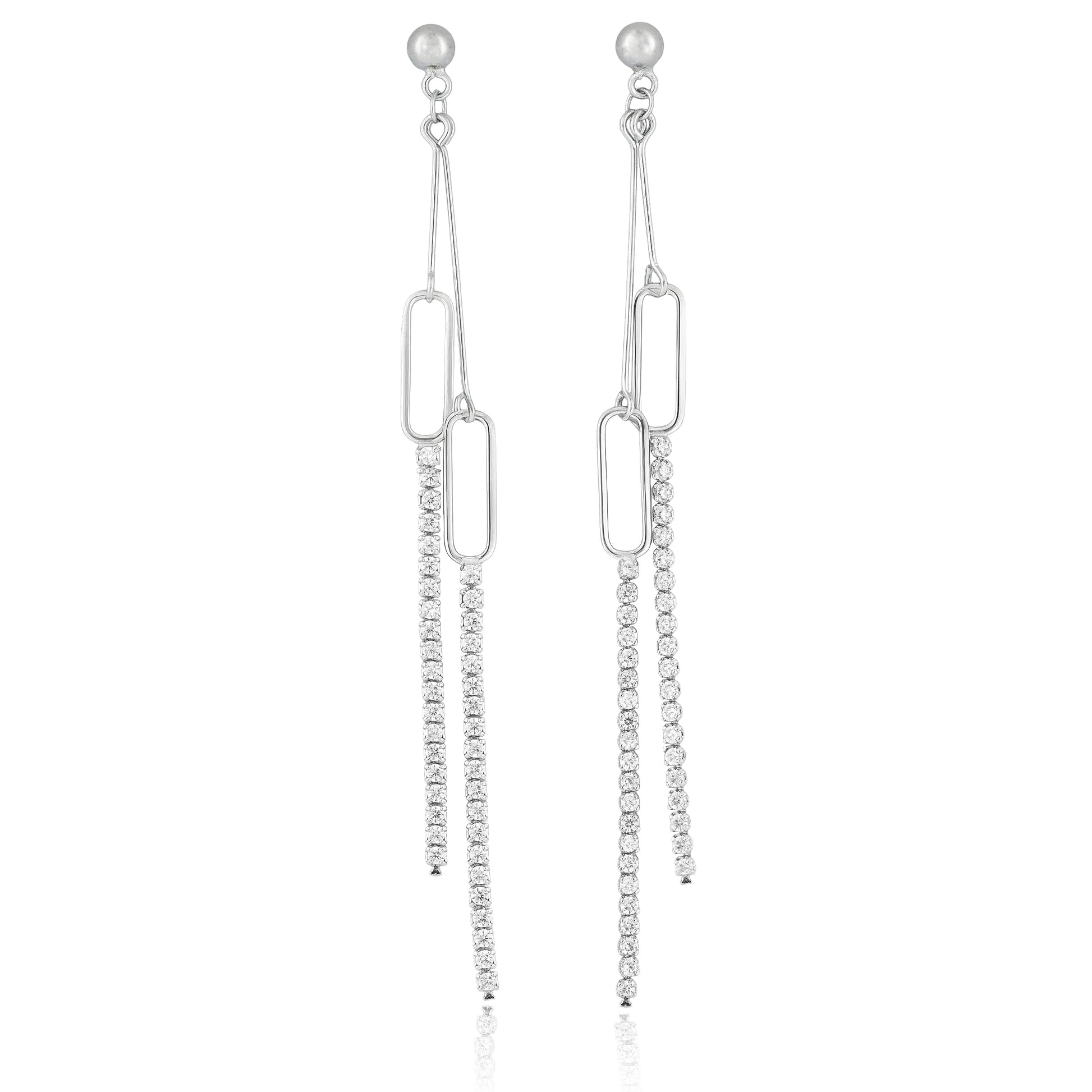 Sterling silver chain-link earrings with cascading chain drops displayed on a minimal background.