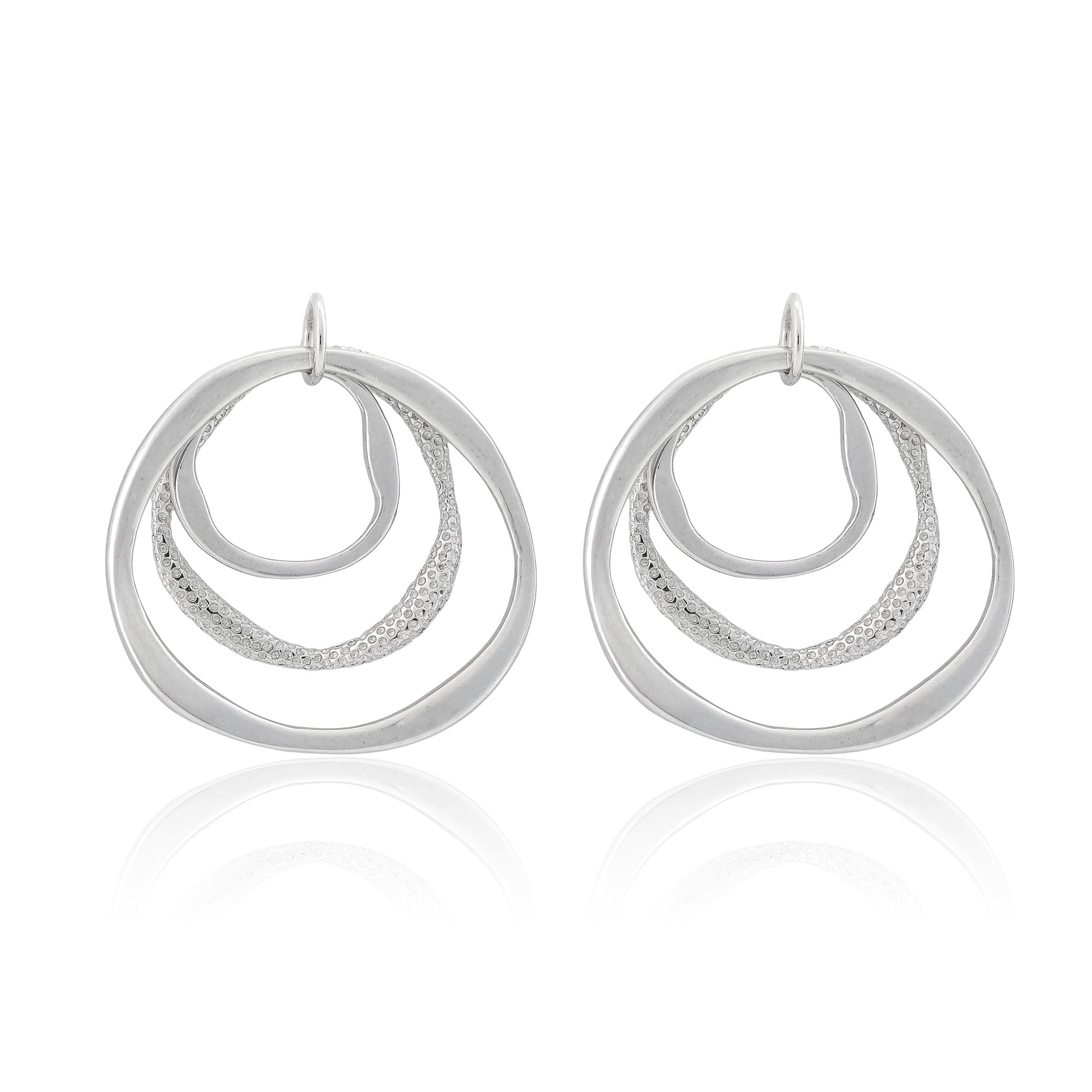 925 sterling silver concentric circle earrings with cubic detailing displayed on a minimal background.