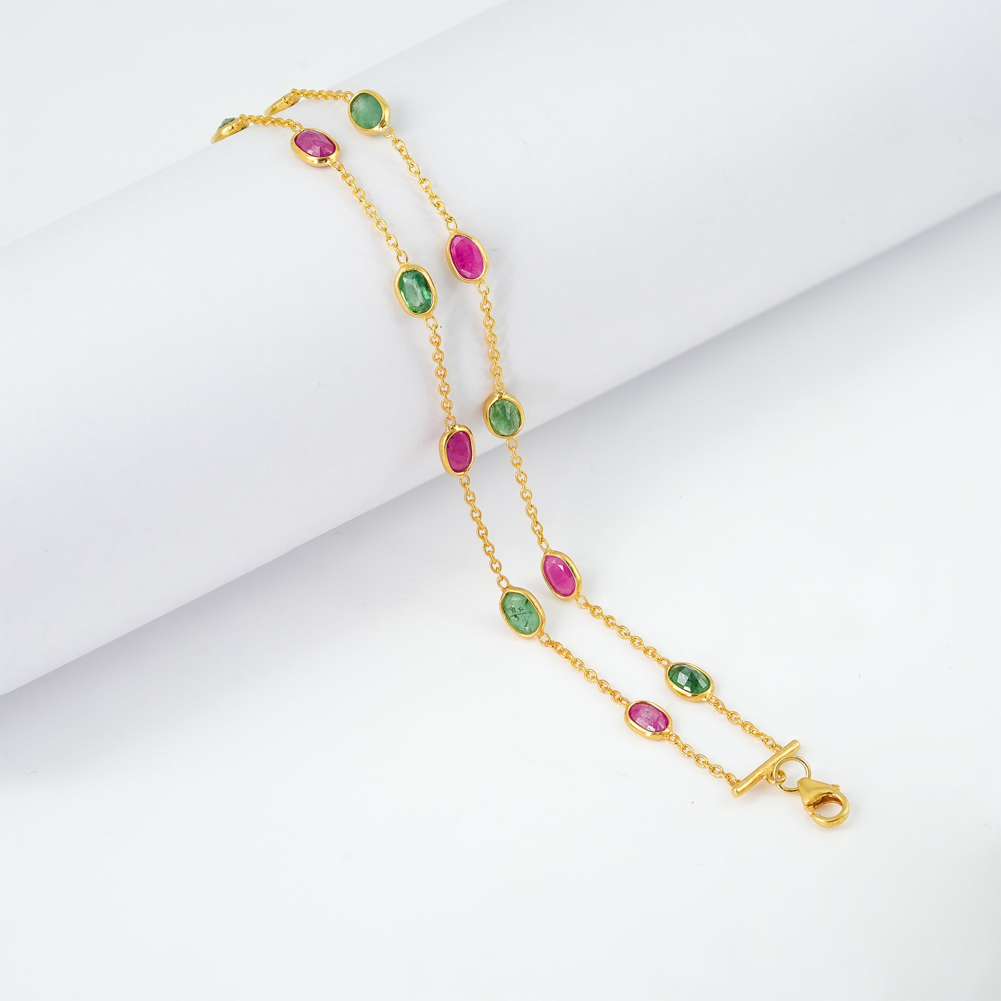 The Royal Dynasty Dual-Layer Ruby & Emerald 18kt Gold plated Sterling Silver Bracelet