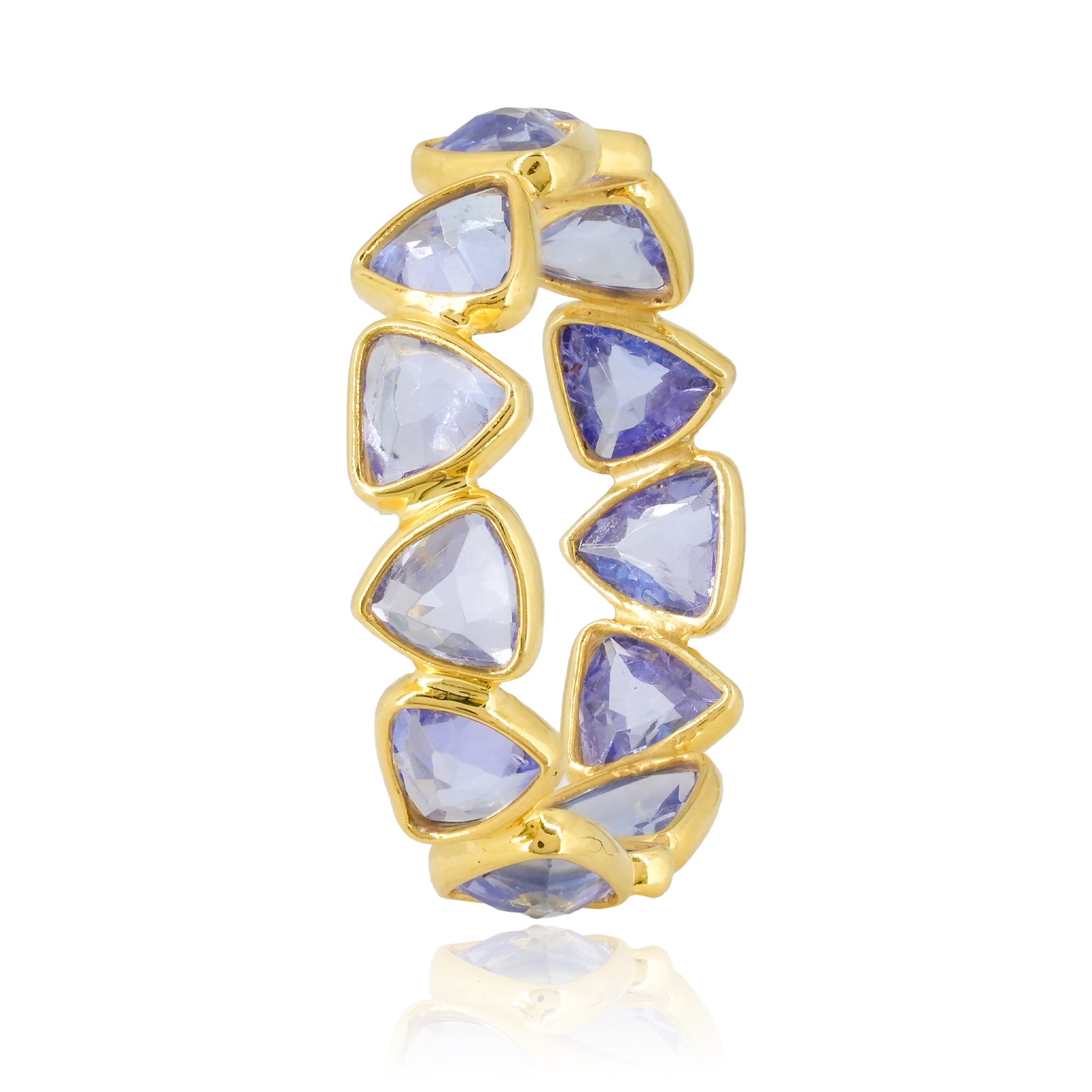 Trillion Tanzanite Band Ring in 18K Gold-Plated 925 Silver