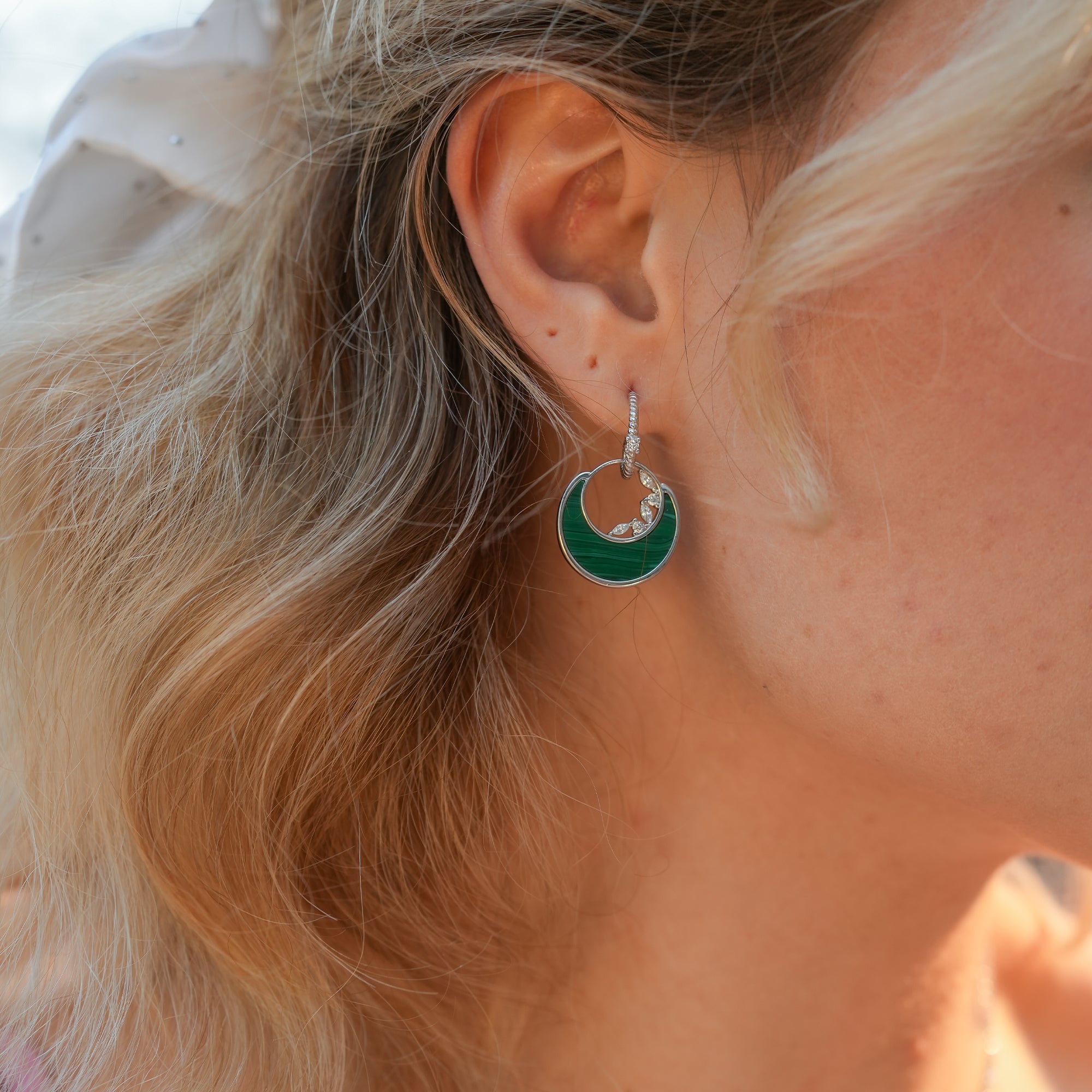Eclipse Malachite Earrings – 925 Sterling Silver Green Stone Drop Earrings
