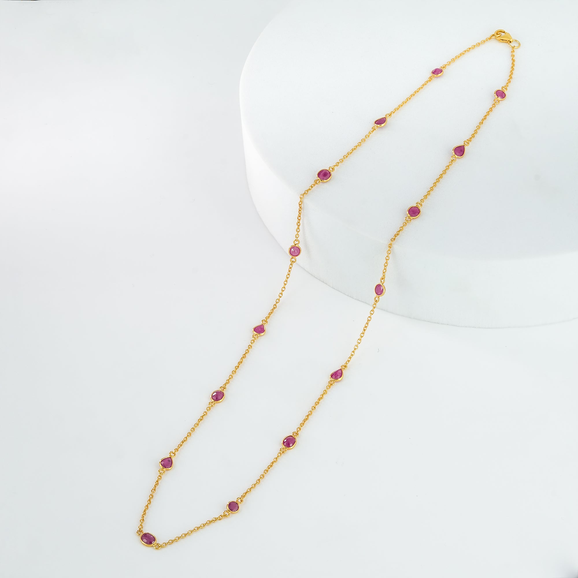 The Ruby Trilogy Chain - Three Cut Collection Slightly Purplish Red 18kt Gold Plated Sterling Silver