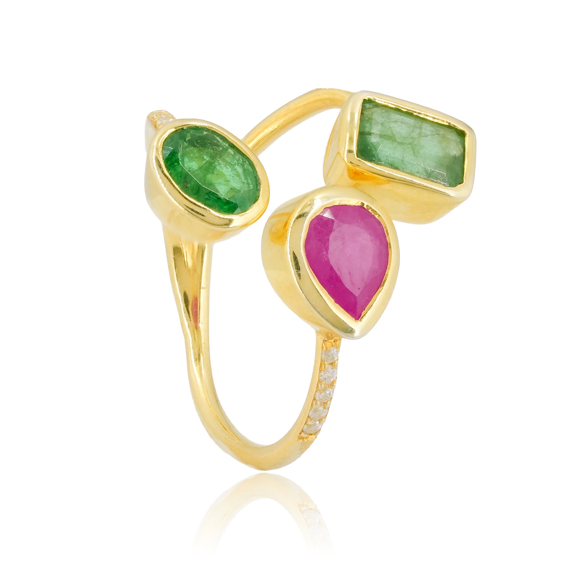 IHA Fine Jewellery Ruby Three-Pear Adjustable Ring shop
