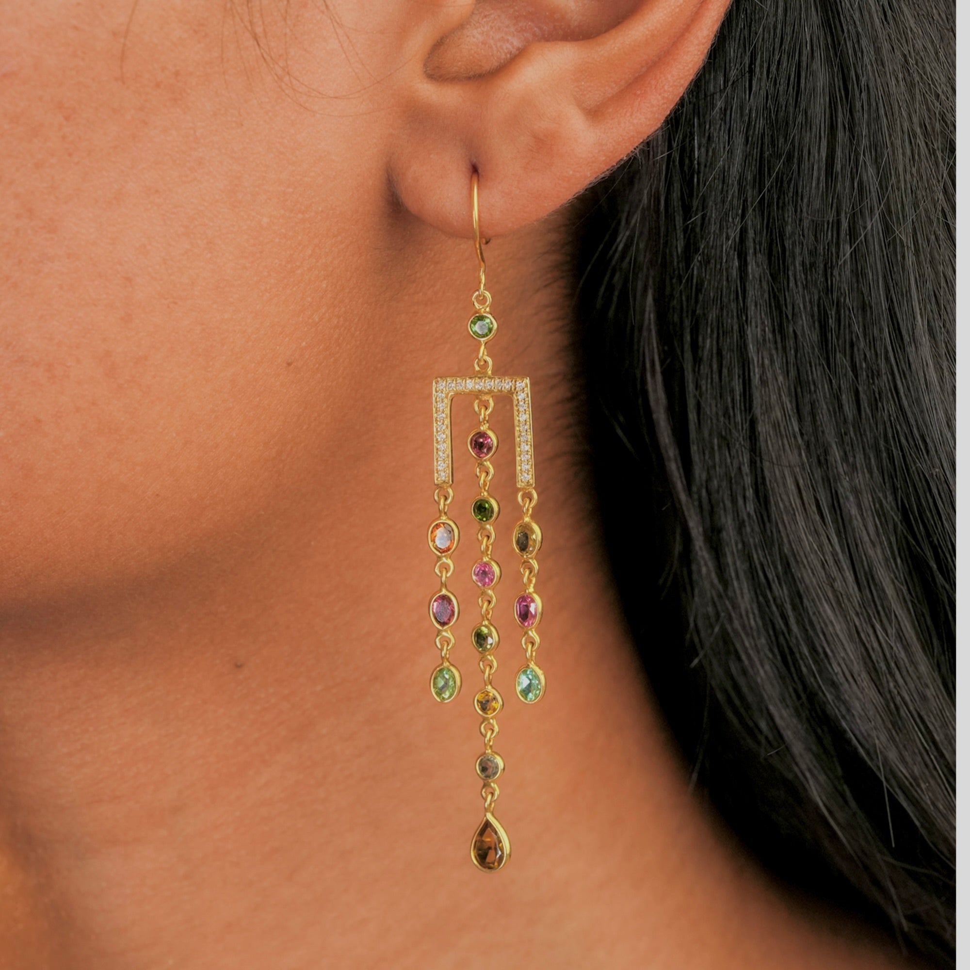 Gold plated multicolour tourmaline CZ earrings IHA Fine Jewellery online shop
