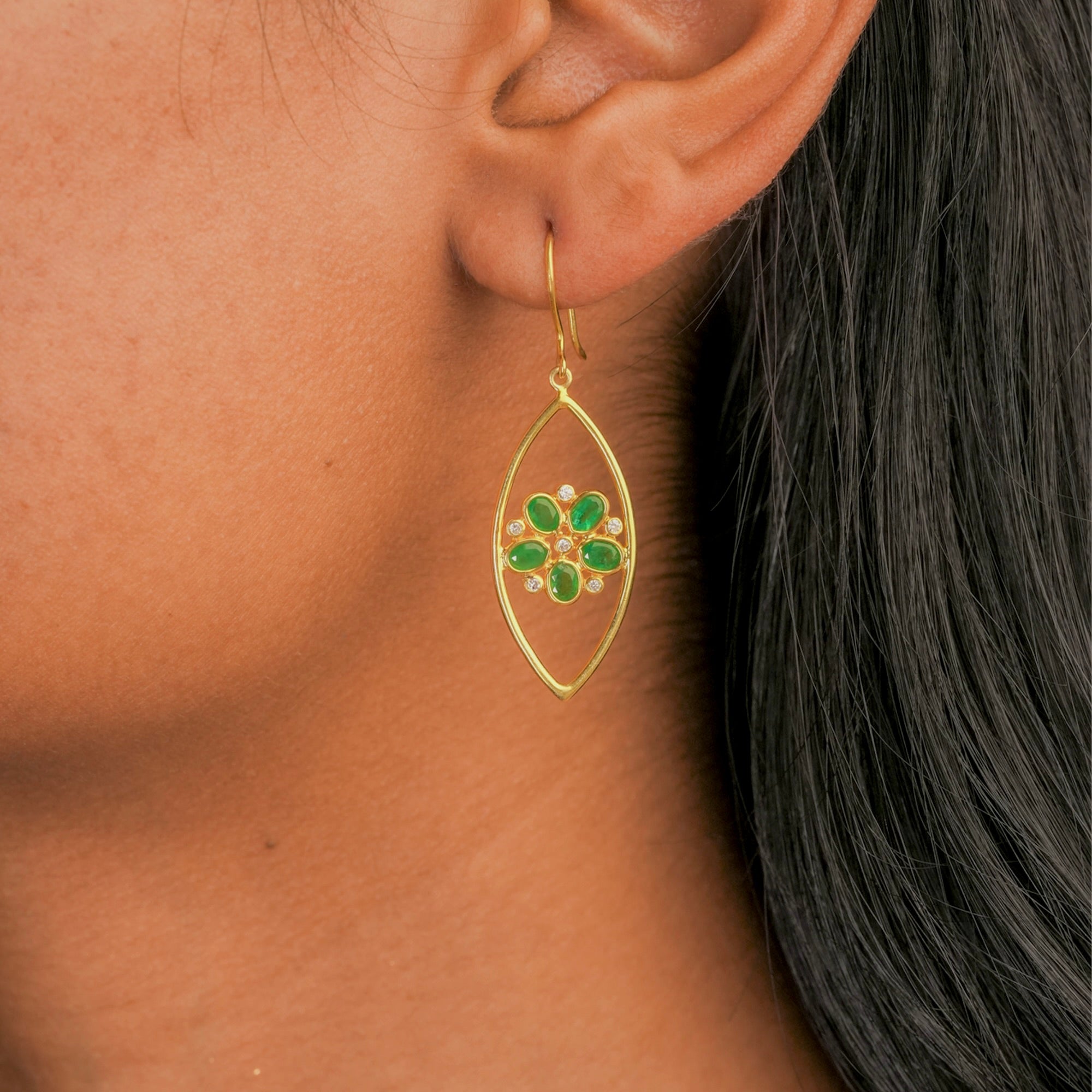 IHA Fine Jewellery marquise drop earrings emerald flower CZ online shop