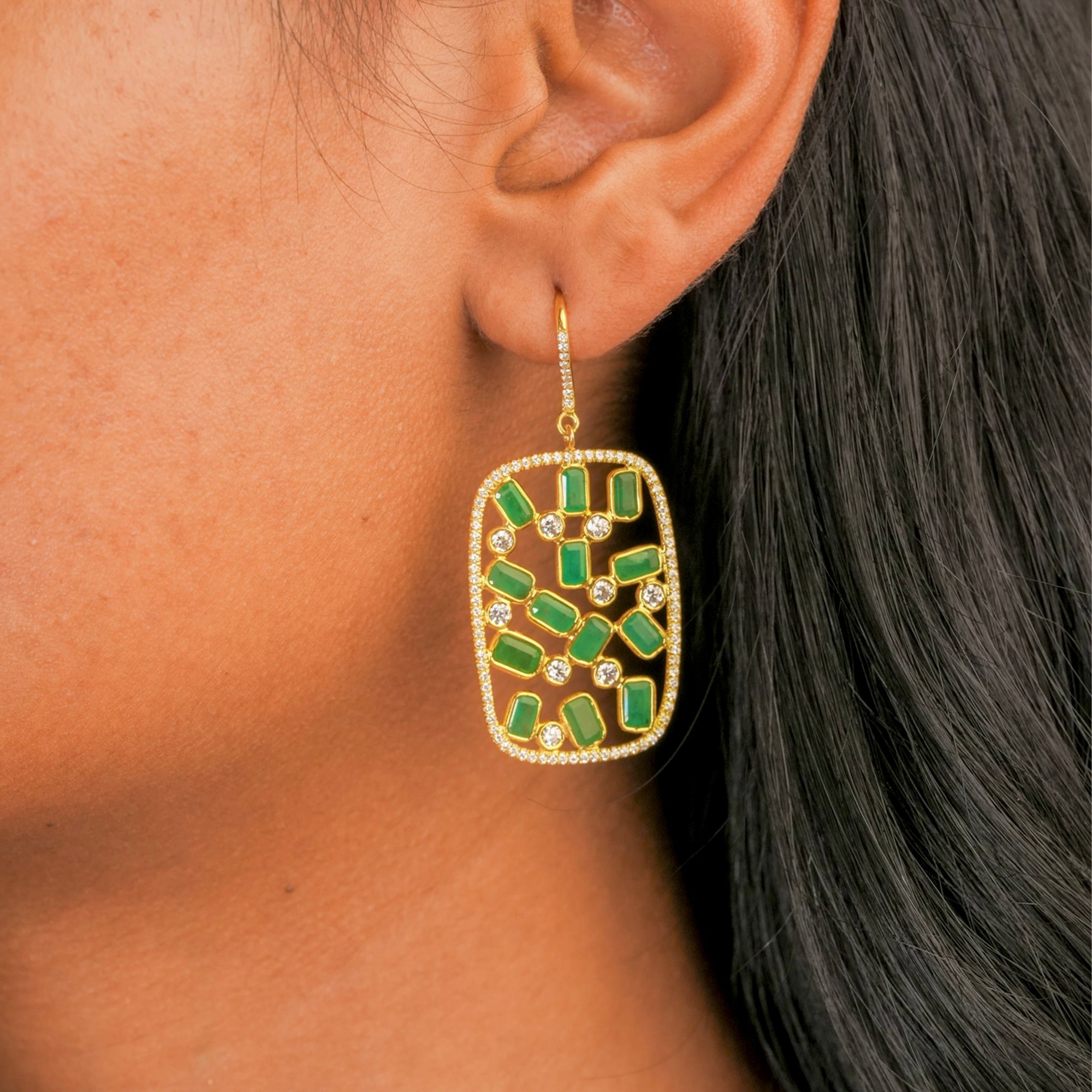 Square emerald CZ halo studs by IHA Fine Jewellery collection shop