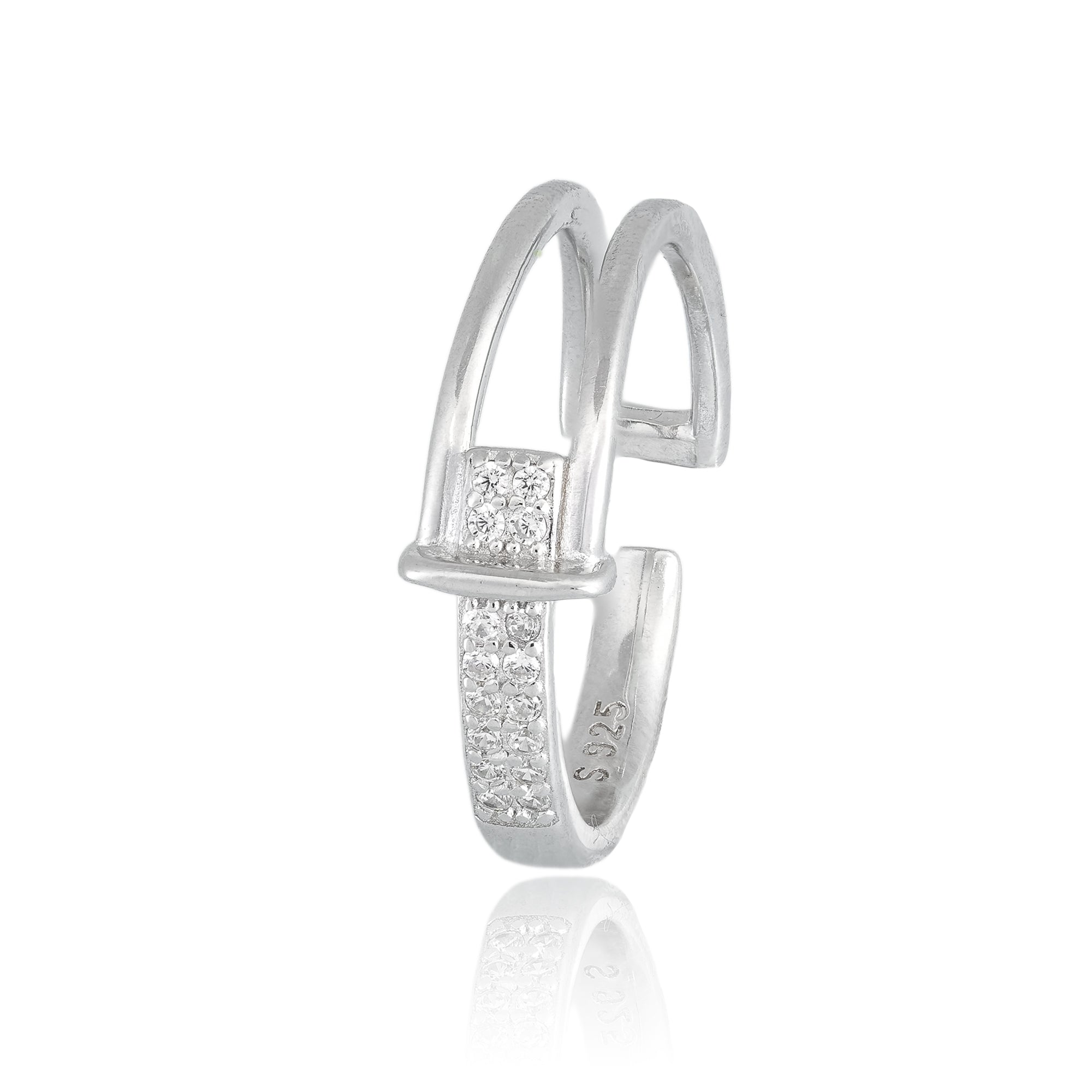 Split-Bar Gleam Ring in 925 Silver with embedded stones on a white background