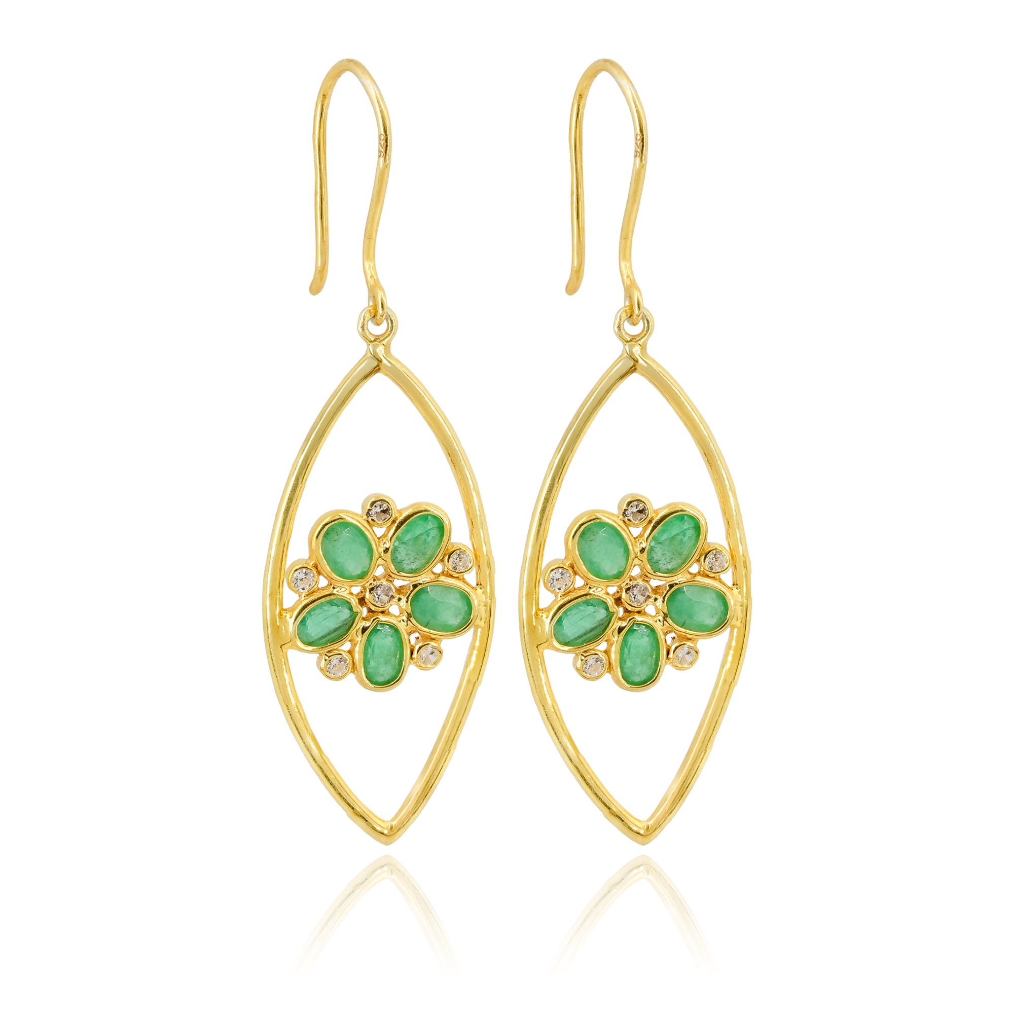 IHA Fine Jewellery marquise drop earrings emerald flower CZ online shop
