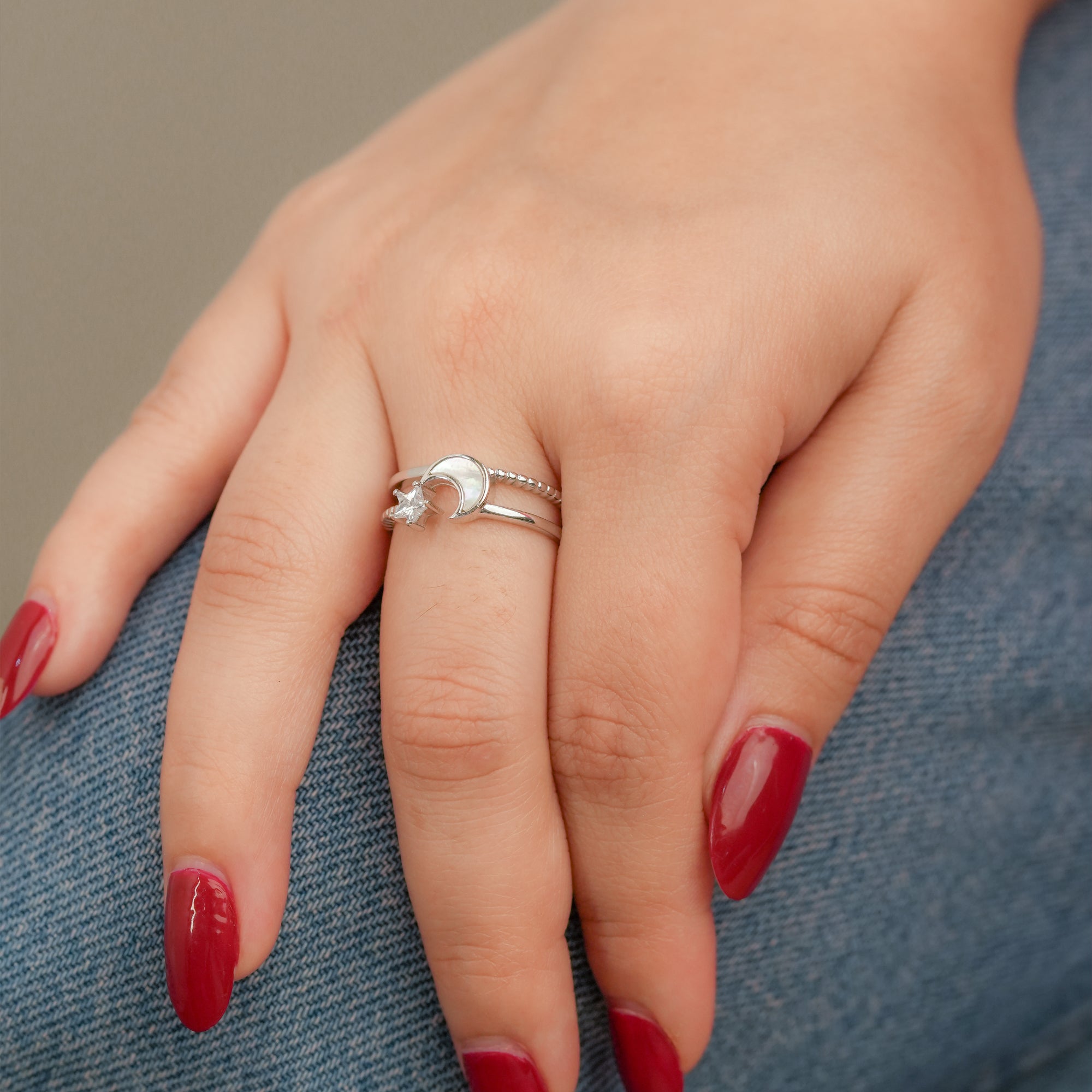 Celestial Moon Star Ring design crafted in 925 sterling silver