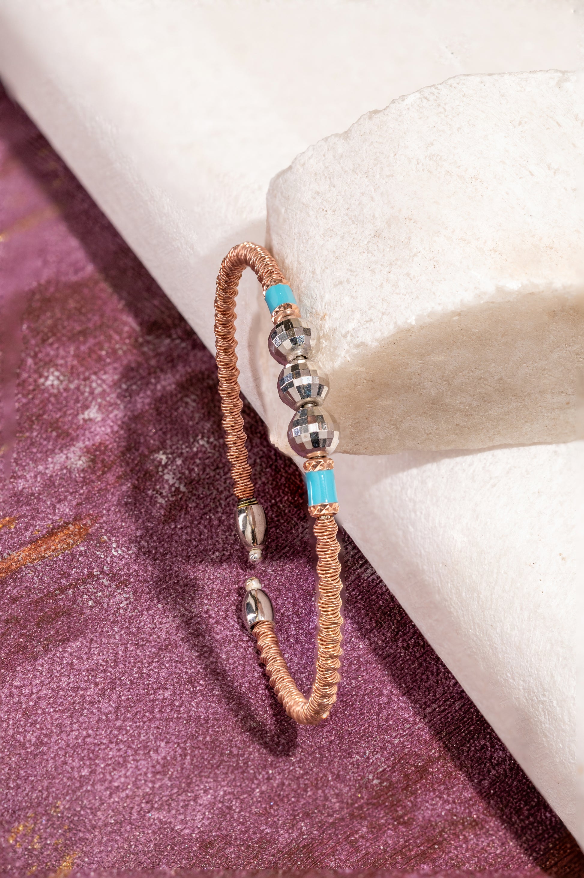 Blue and rose gold open Bracelet