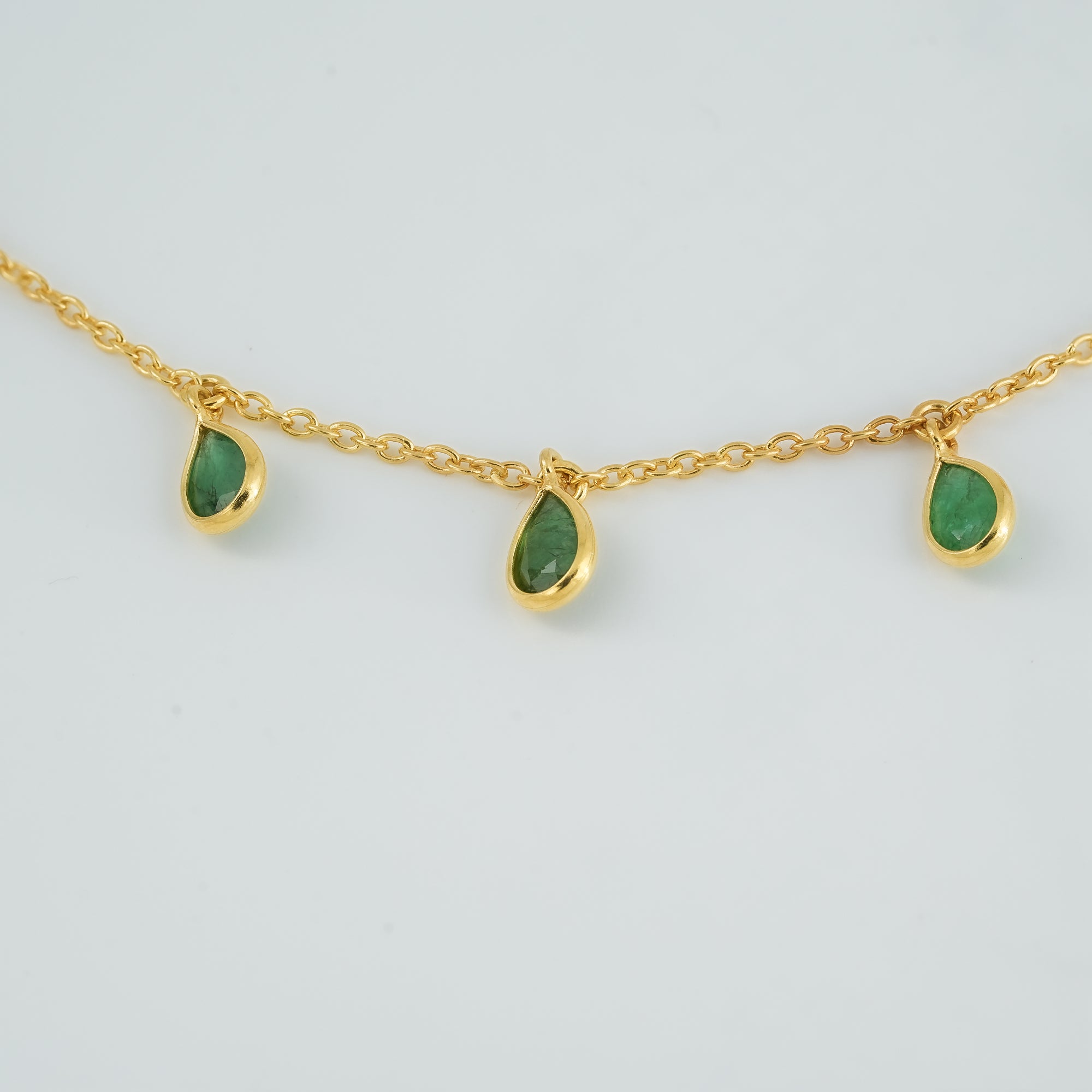 The Verdant Cascade Single-Layer Emerald 18kt Gold Plated Sterling Silver Bracelet