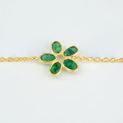 The Botanical Gardens Triple-Flower Emerald 18kt Gold Plated Sterling Silver Bracelet | Made to Order