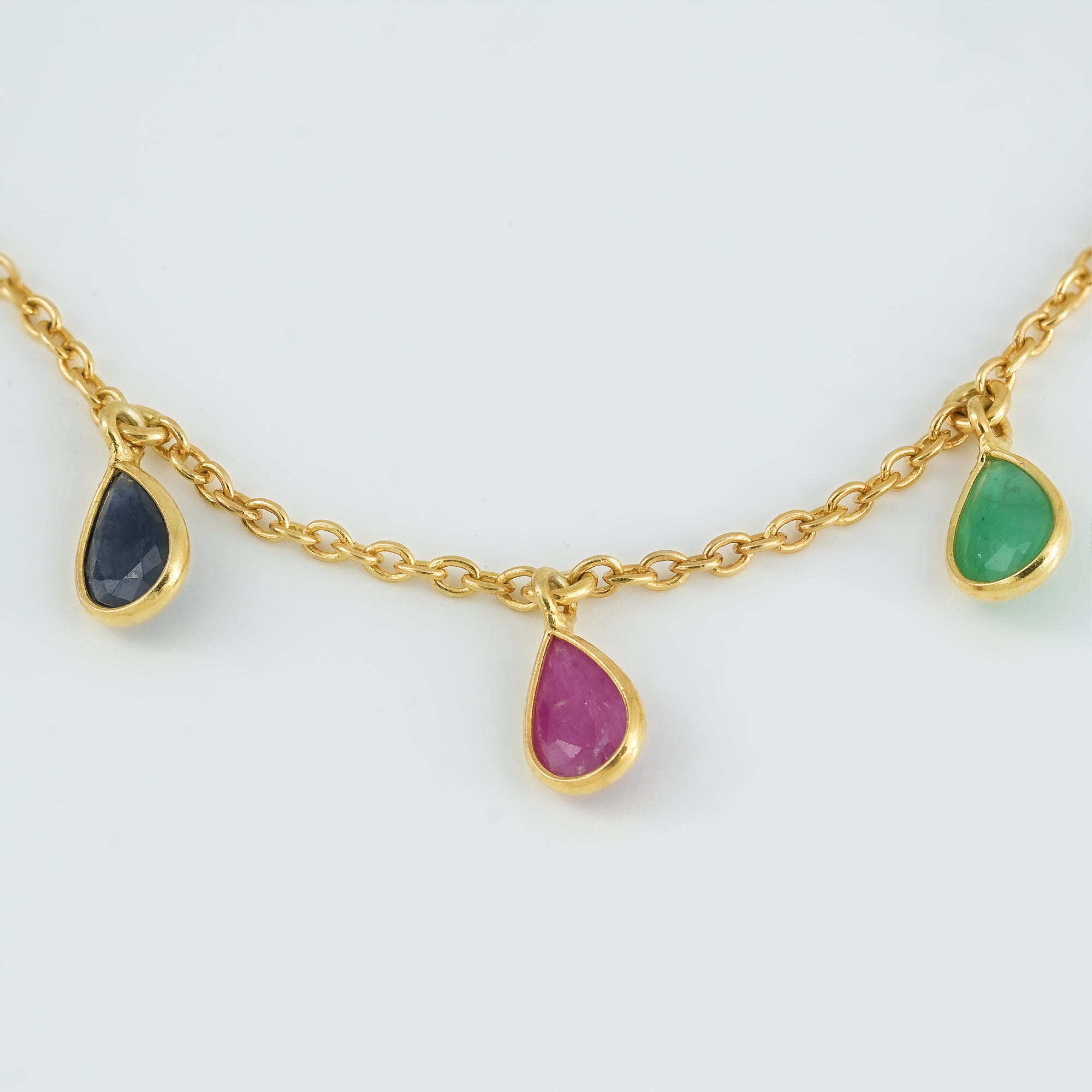 The Trinity Crown Single-Layer Precious Gemstone 18kt Gold Plated Sterling Silver Bracelet