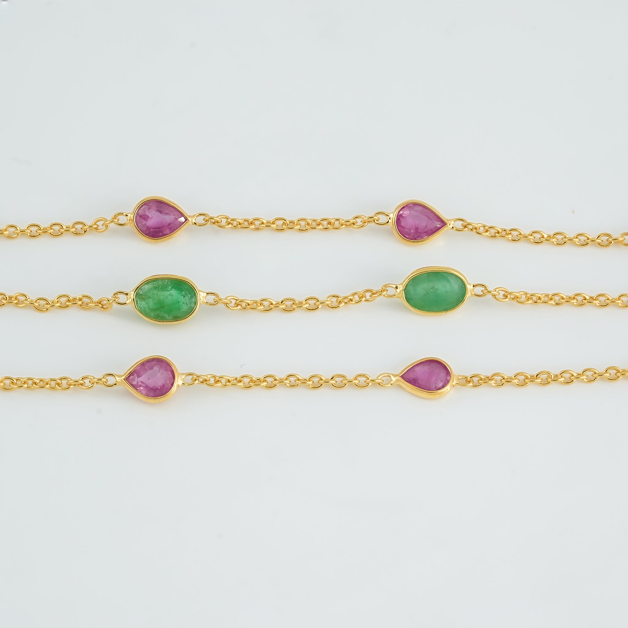 The Royal Trinity Layered Bracelet - Ruby Emerald Three Layer Natural Gemstone 18kt Gold Plated Sterling Silver