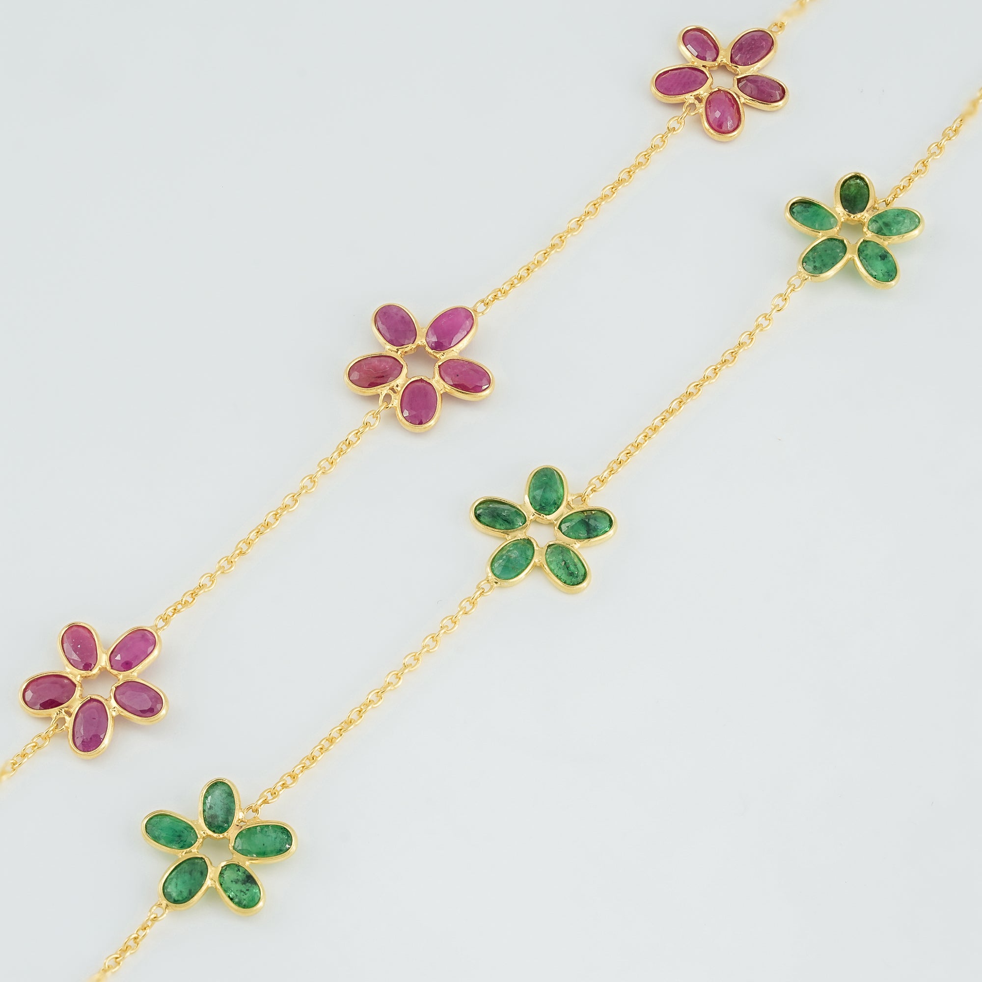 The Rose Gardens Triple-Flower Ruby 18kt Gold Plated Sterling Silver Bracelet| Made to Order
