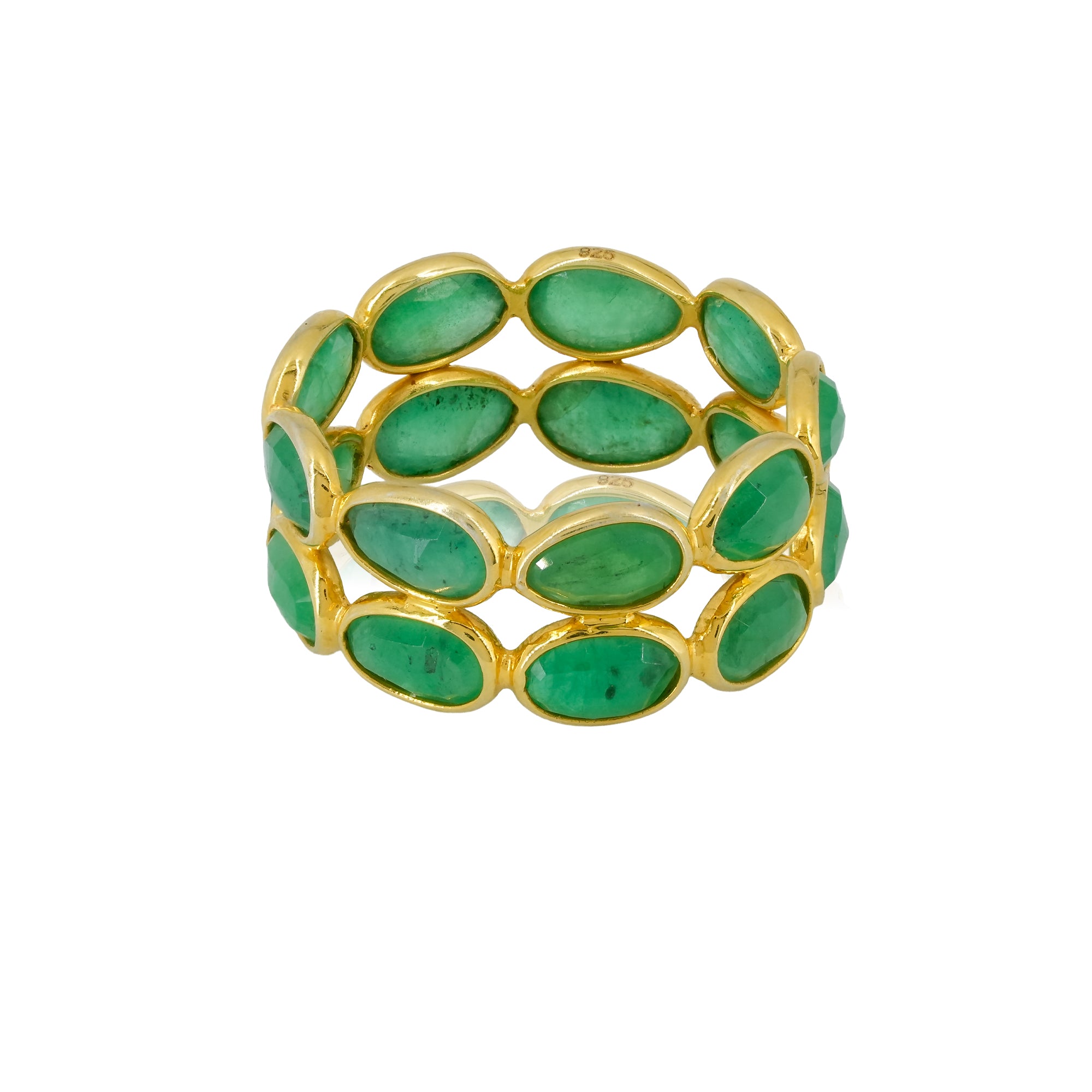 Oval Emerald Band Ring in 18K Gold-Plated 925 Silver