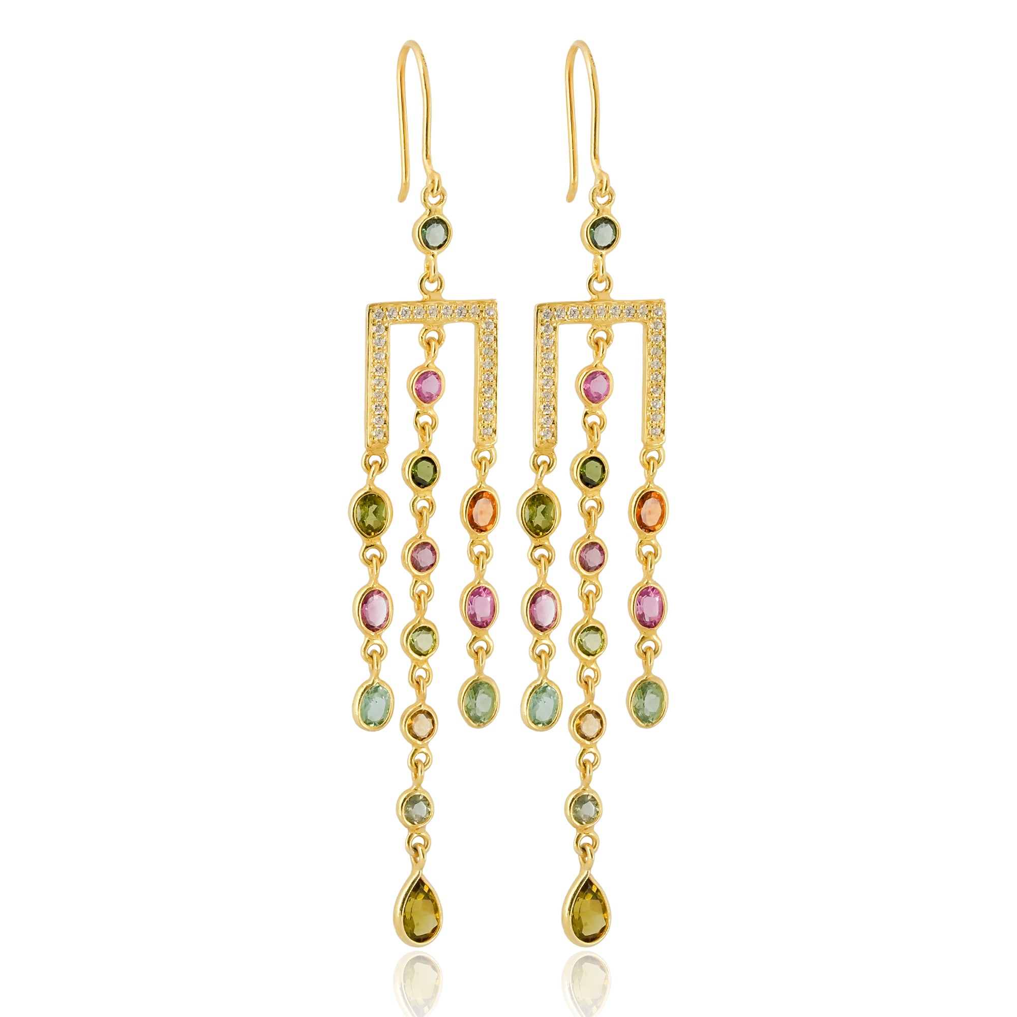 Gold plated multicolour tourmaline CZ earrings IHA Fine Jewellery online shop