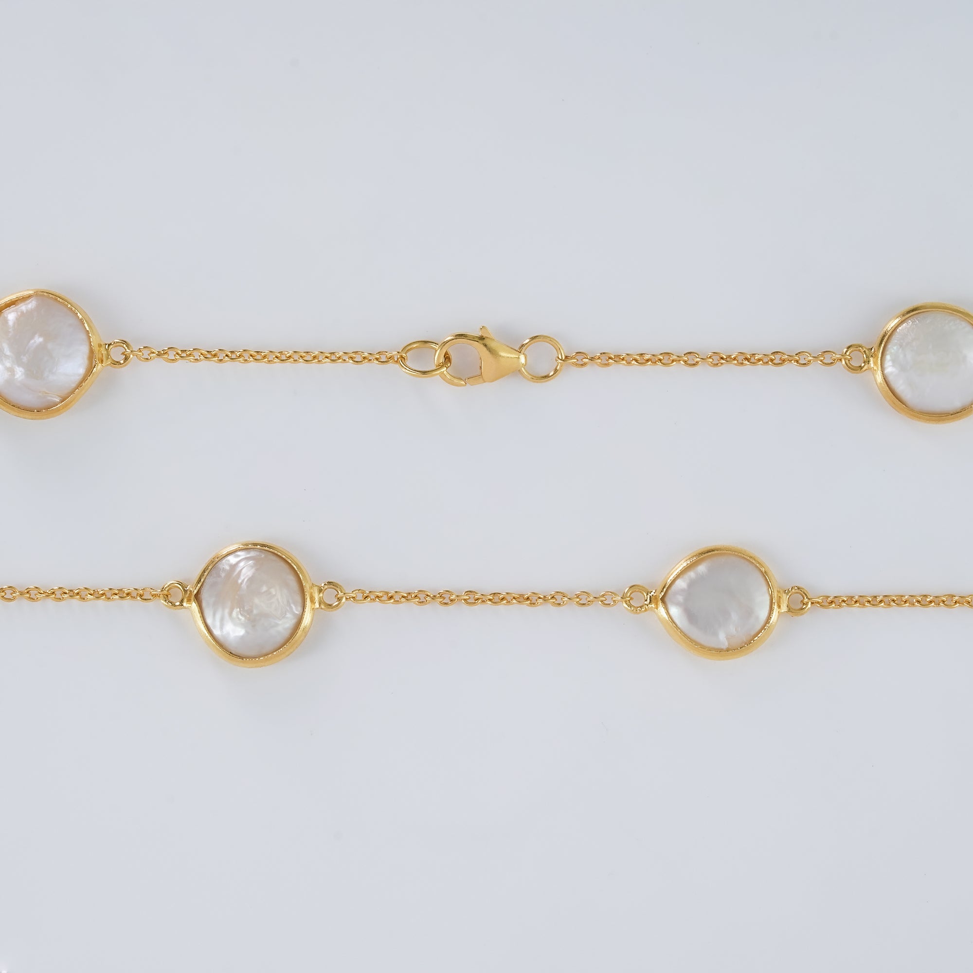 Lumière Gold-Plated Sterling Silver Pearl Necklace with Natural Freshwater Button Pearls