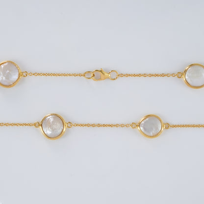 The Lumière Pearl Cascade Chain - Natural Freshwater Button Pearls 18kt Gold Plated Sterling Silver