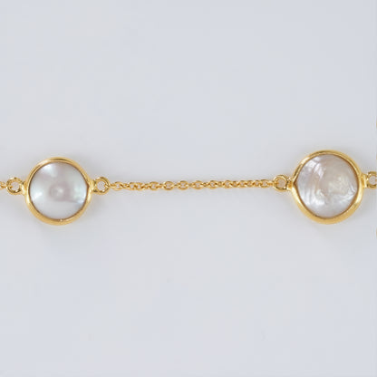 The Lumière Pearl Cascade Chain - Natural Freshwater Button Pearls 18kt Gold Plated Sterling Silver