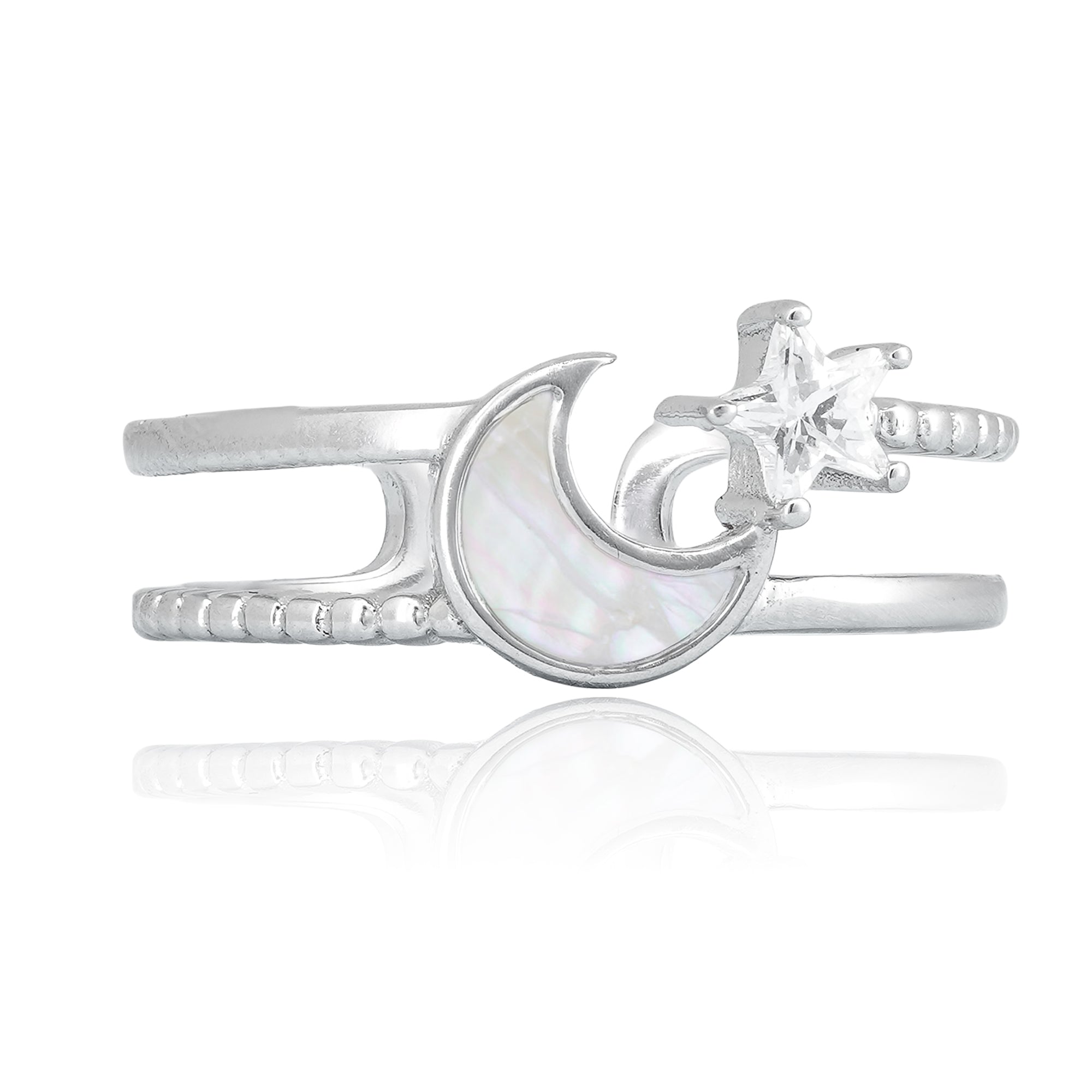 Celestial Moon Star Ring. Silver ring with moon and star design