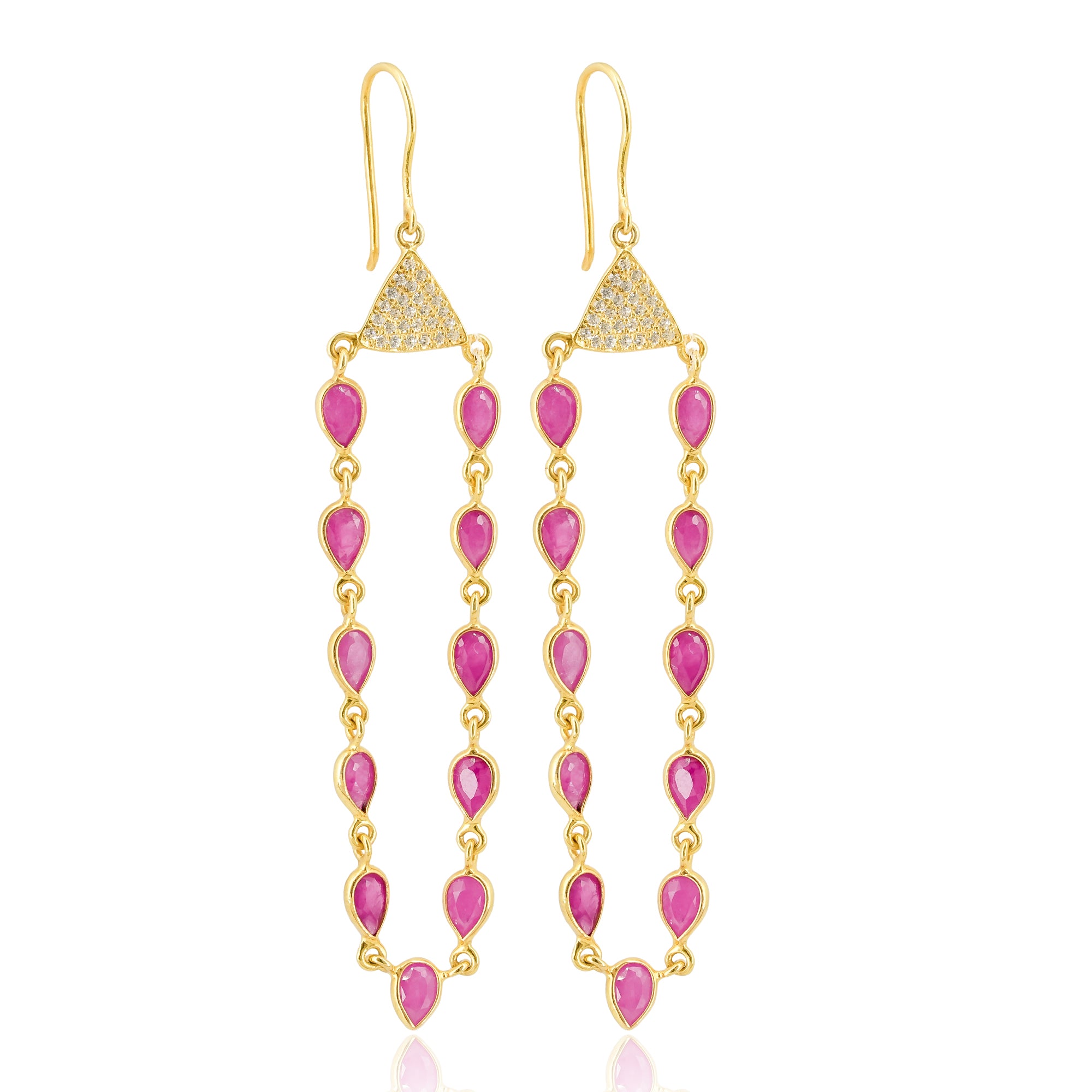 Ruby chandelier earrings gold plated by IHA Fine Jewellery online shop