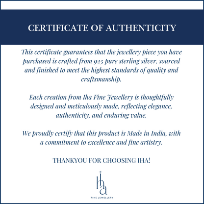 925 sterling silver authenticity certificate provided by IHA Fine Jewellery for hallmark quality assurance

