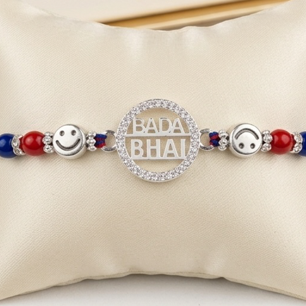 925 Silver Bada Bhai – Red & Blue Beads