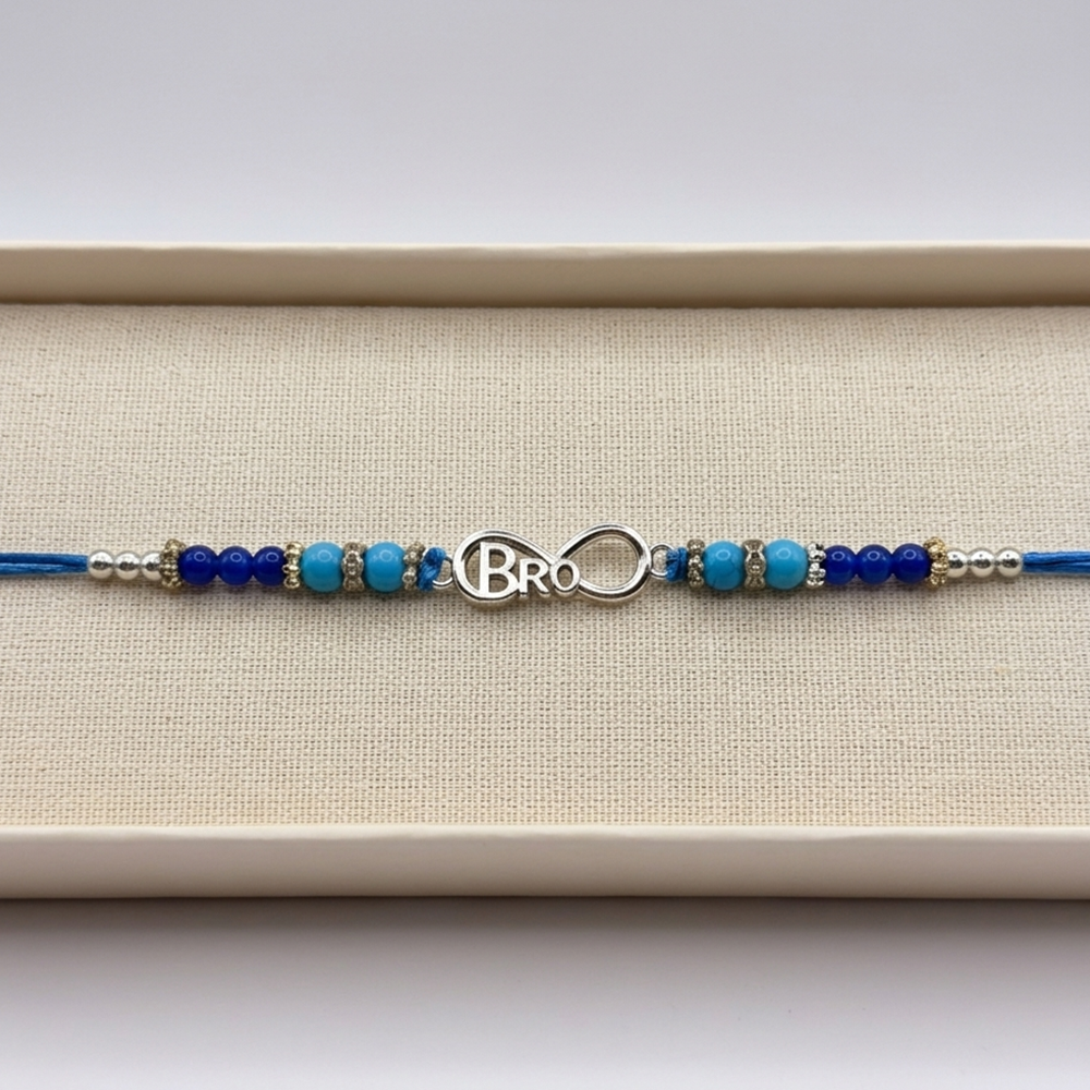 925 Silver Bro Rakhi – Blue Beads