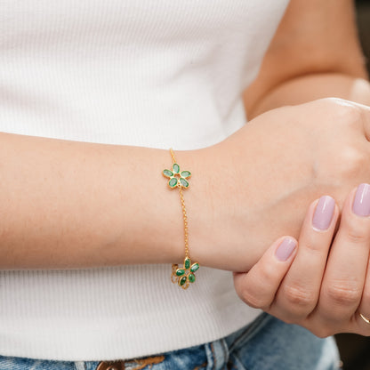 The Botanical Gardens Triple-Flower Emerald 18kt Gold Plated Sterling Silver Bracelet | Made to Order