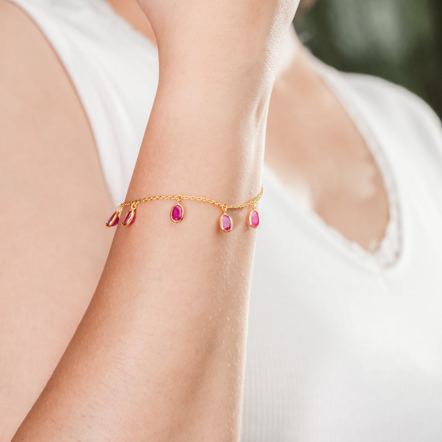 The Crimson Majesty Single-Layer Ruby 18kt Gold Plated Sterling Silver Bracelet