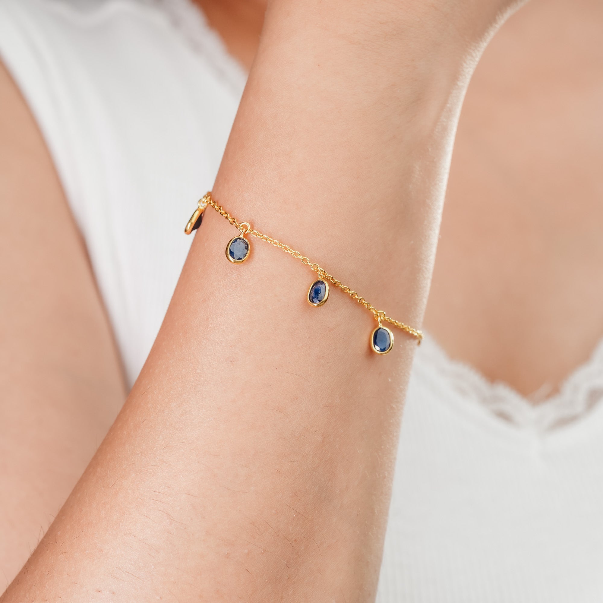 The Azure Nobility Single-Layer Blue Sapphire 18kt Gold Plated Sterling Silver Bracelet