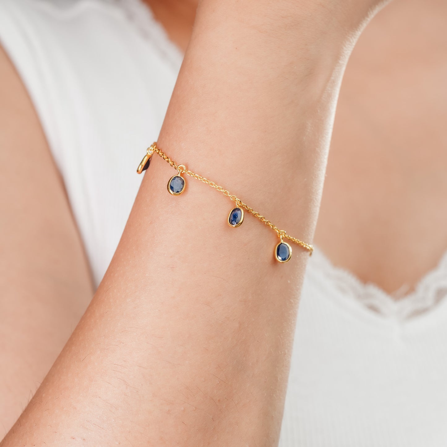 The Azure Nobility Single-Layer Blue Sapphire 18kt Gold Plated Sterling Silver Bracelet
